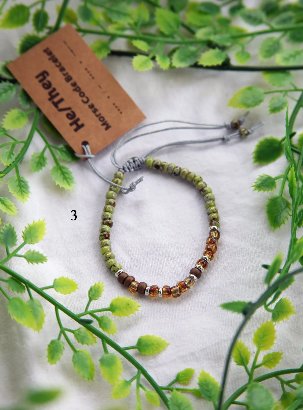 Seed Bead Morse Code Bracelet ❋ HE/THEY ❋ Handmade Adjustable