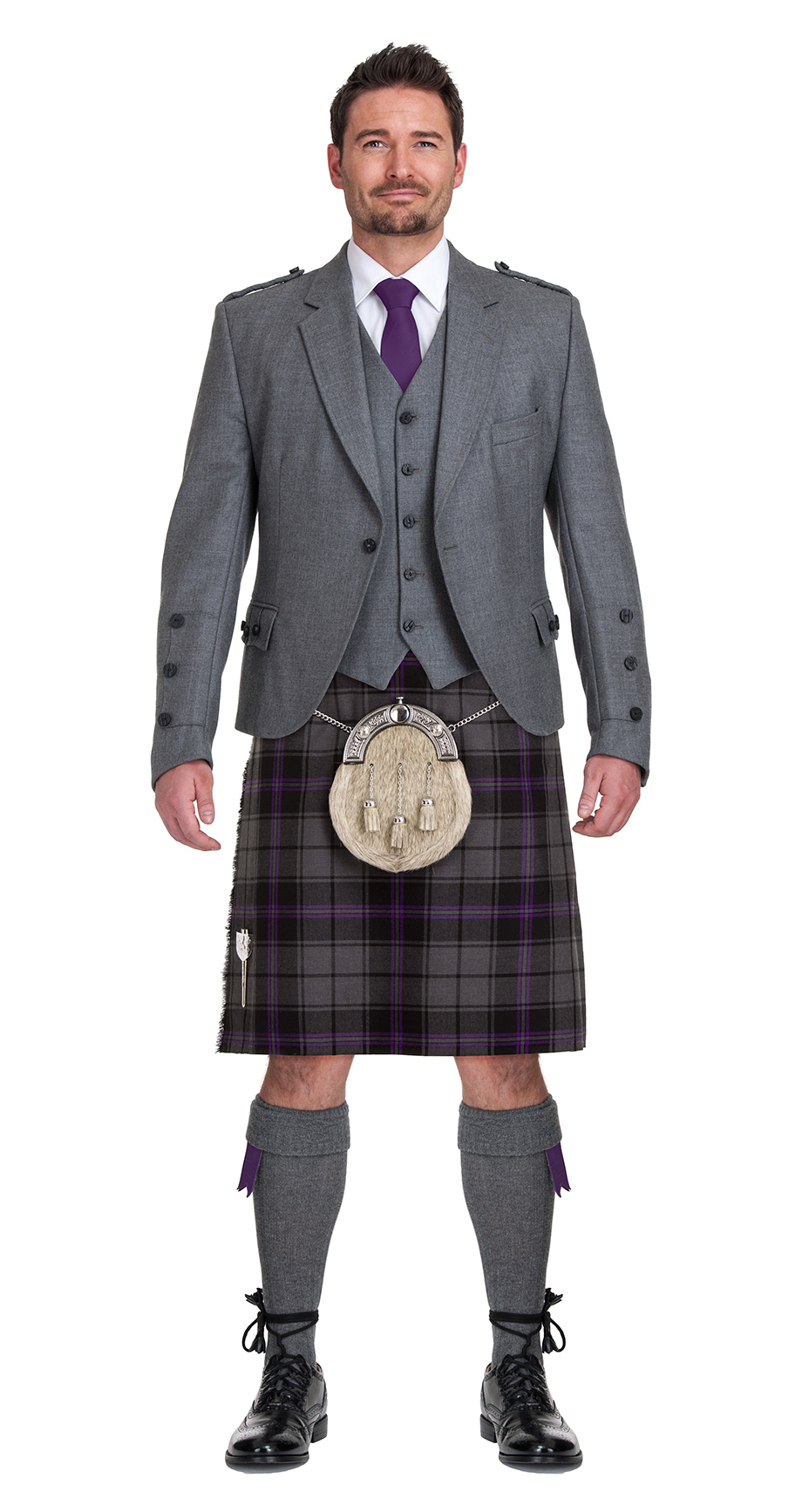 Purple Slanj Kilt\u003cbr\u003eLight Grey Jacket 