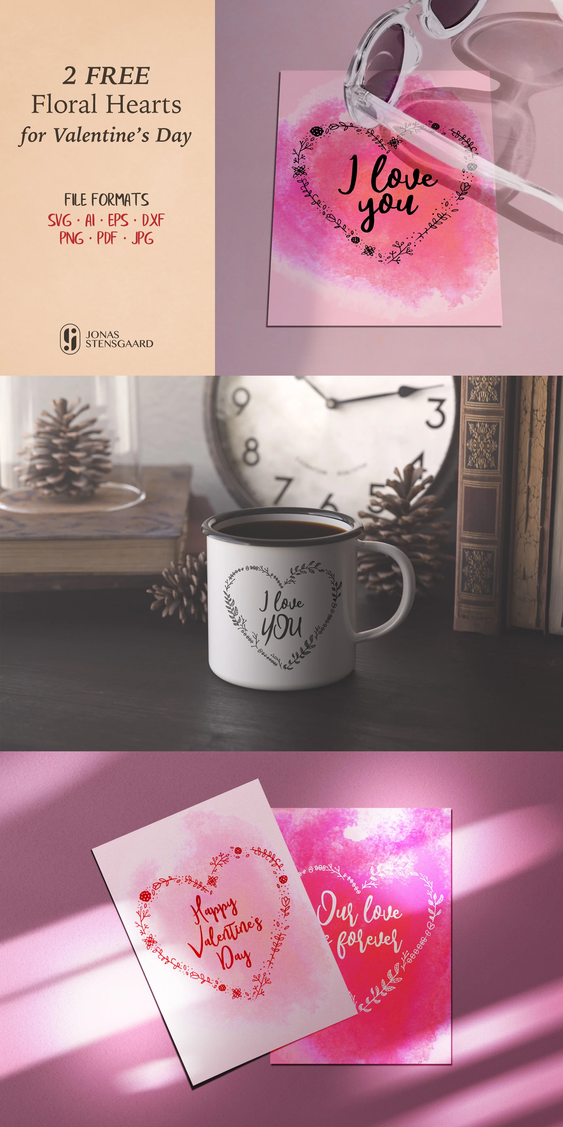 Free Floral Valentine S Day Hearts Cut Files Jonas Stensgaard A Passionate Graphic Designer