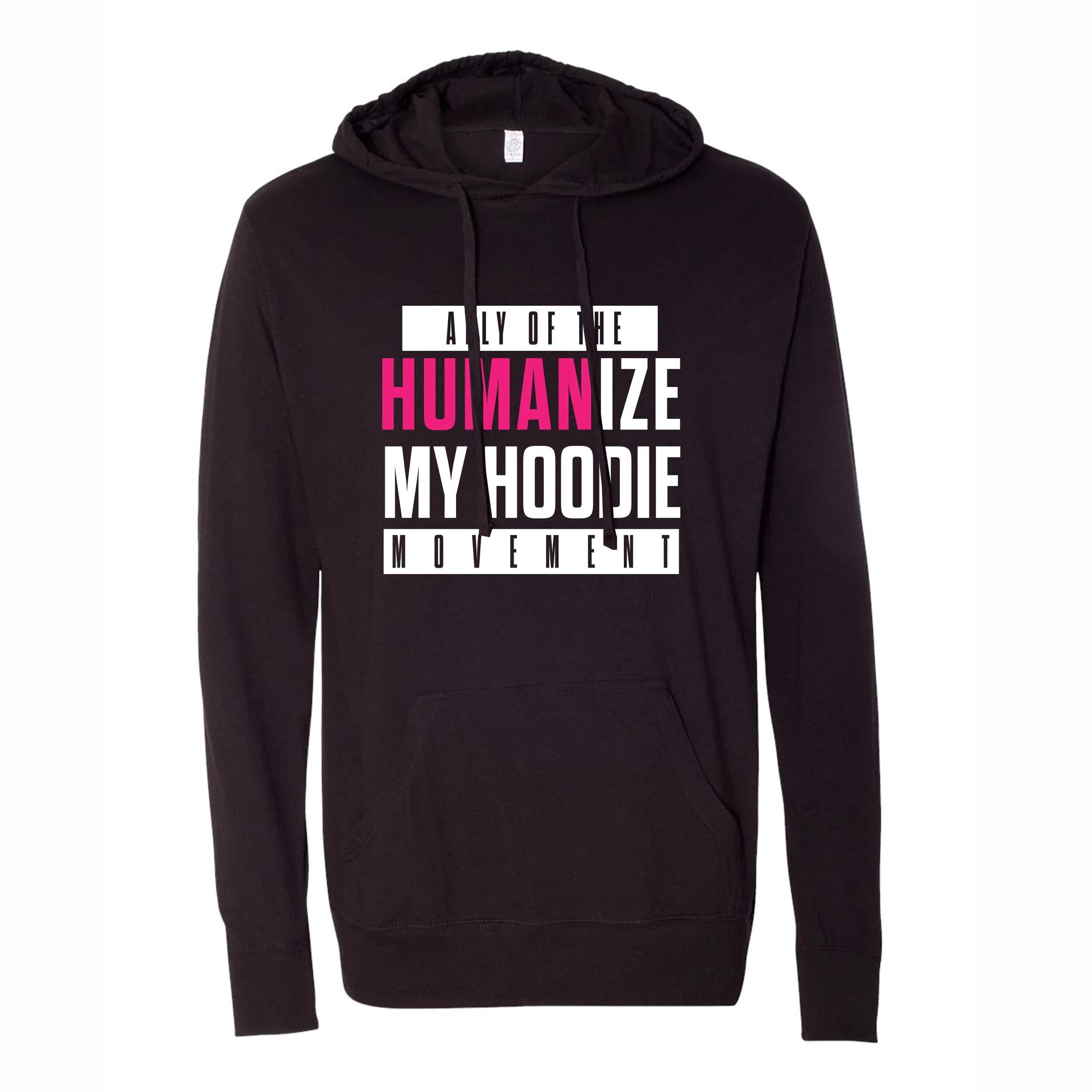 Black and Hot Pink lightweight ALLY HOODIE Humanize My Hoodie Fashion activism