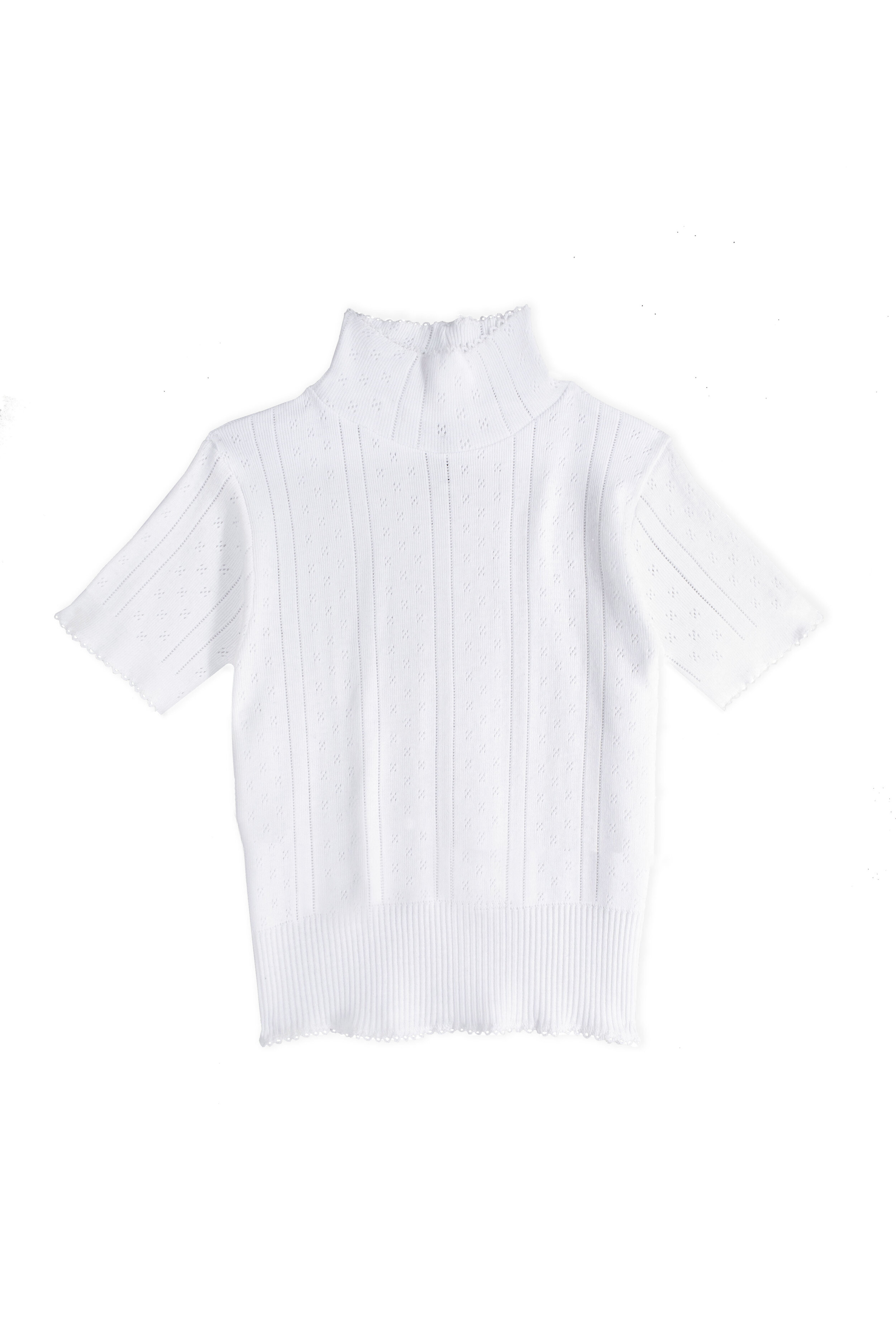 white mock neck short sleeve top