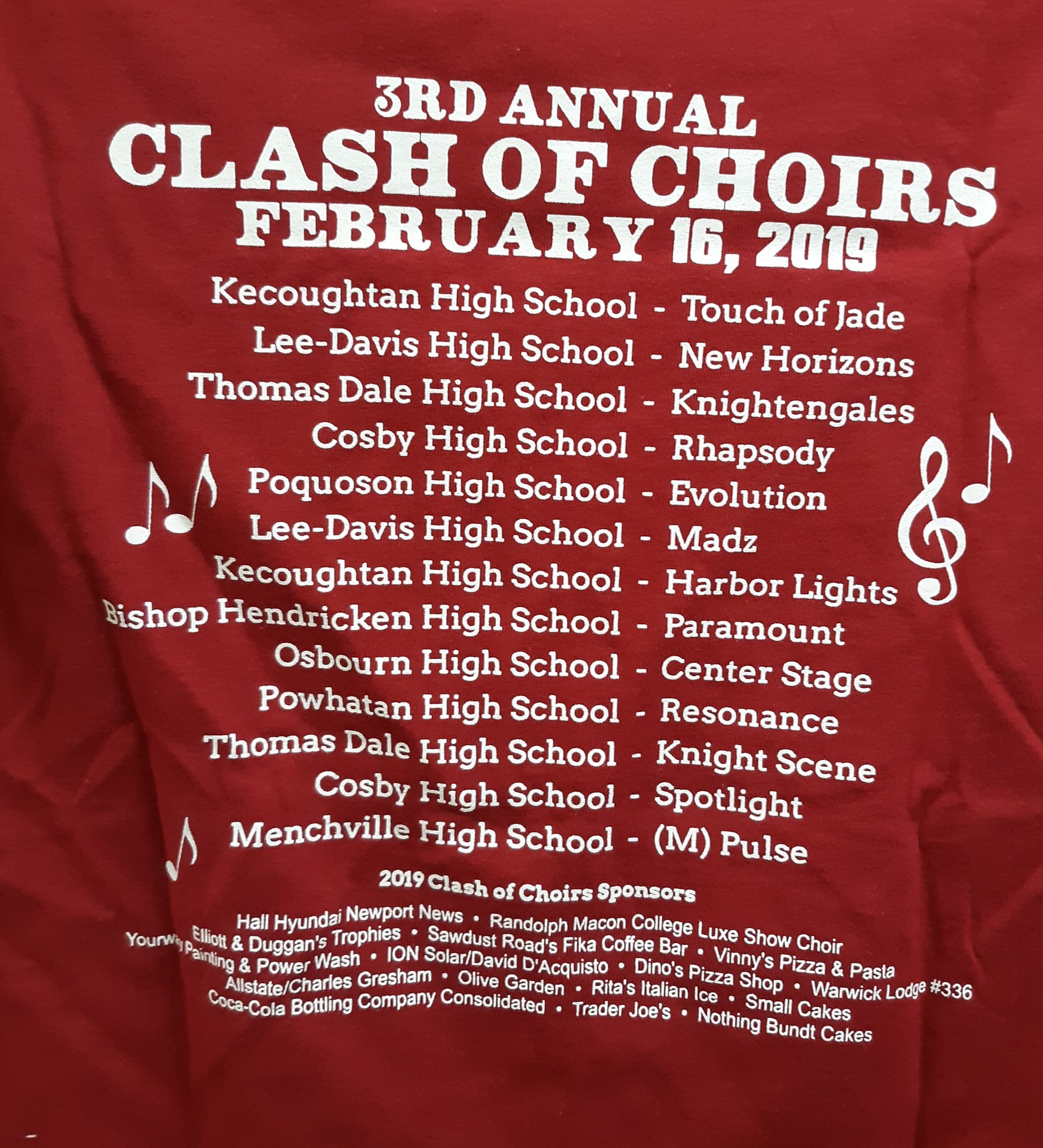 2019 Clash Of Choirs Red Shirt Menchville Music Department