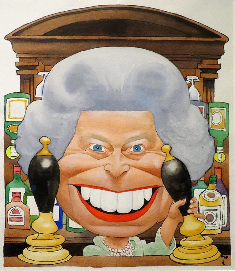 The Queen at the Queen Vic by Wally Fawkes ‘Trog’ (b.1924)
