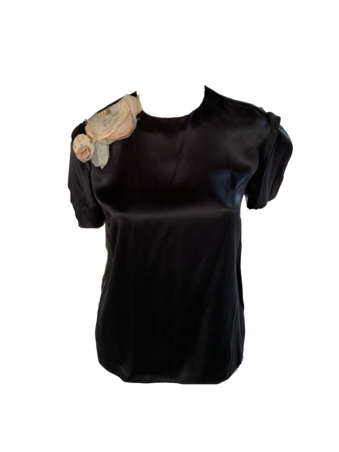 black satin short sleeve top