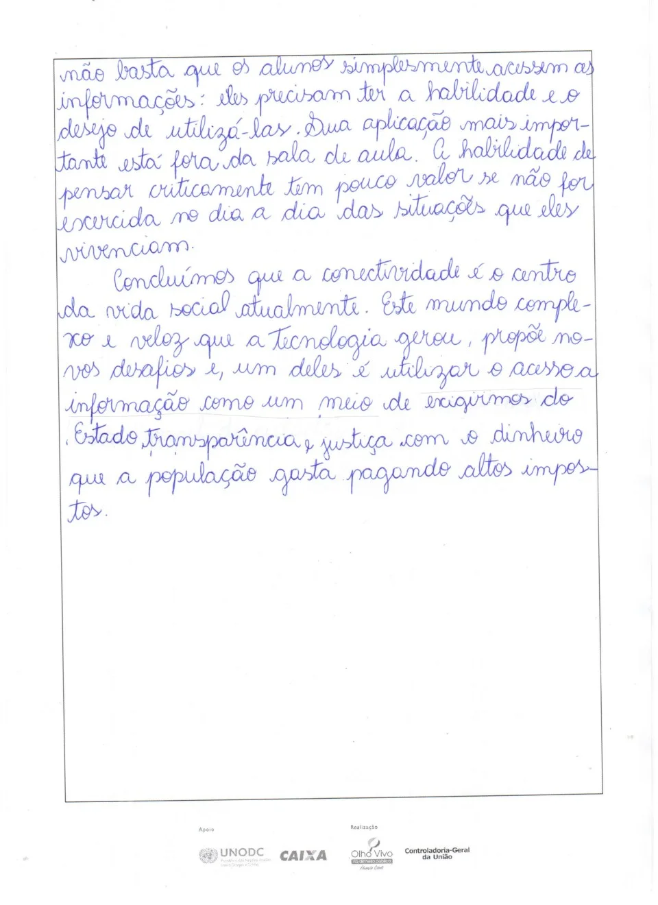 Aluna Maria Luiza 6ºA- Ganhou em 2º lugar redação concurso CGU- Nível Brasil