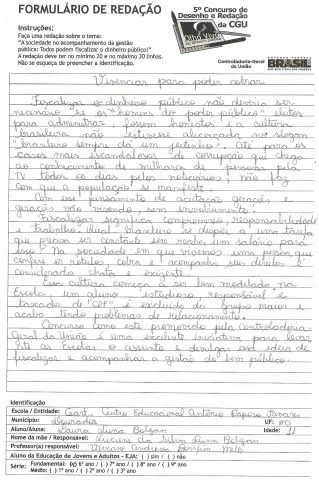 5º Concurso de Desenho e Redação da Controladoria-Geral da União – CGU – para o EF e EM