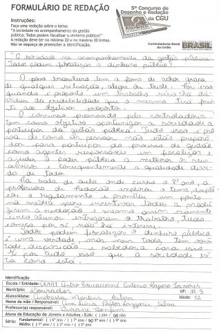 5º Concurso de Desenho e Redação da Controladoria-Geral da União – CGU – para o EF e EM