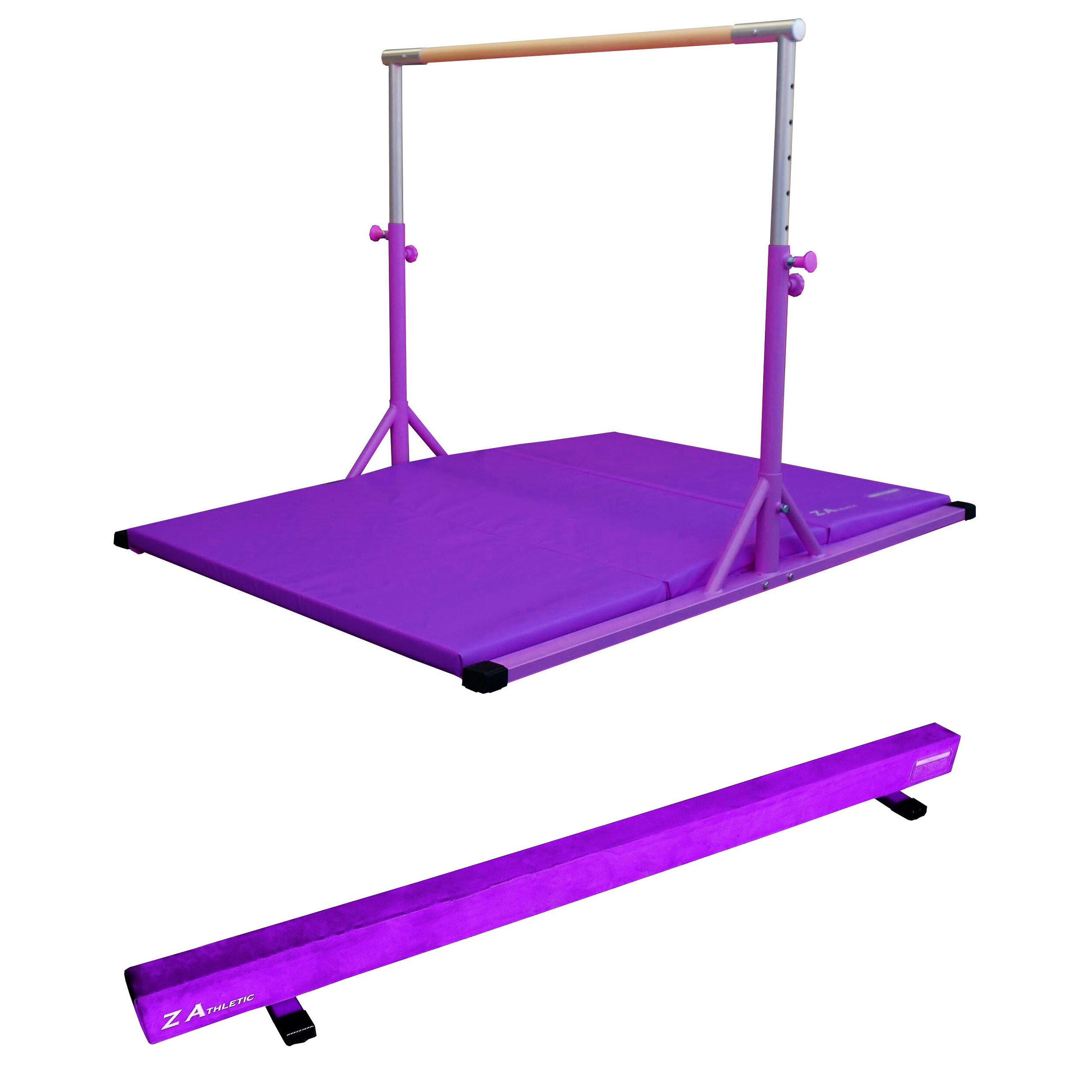 18” Off Ground Balance Beam Set Z-Athletic Expandable Kip Bar for Gymnastics Blue 4ft x 6ft x 2in Mat 