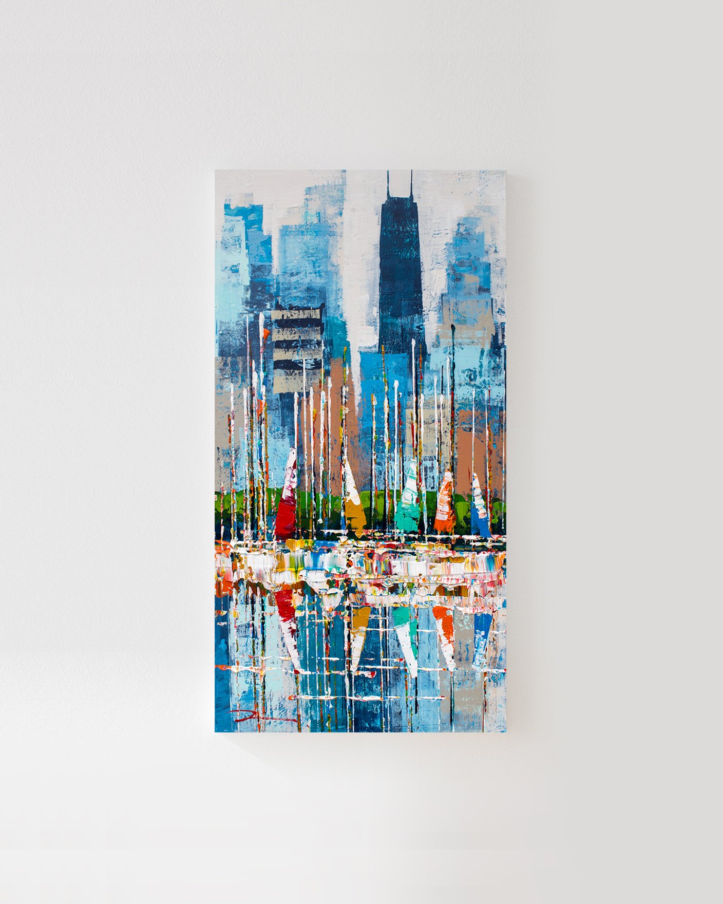 Original Acrylic Painting on canvas 16x20 Title Dreams of the Big City  Framed Print by L Roze - Pixels
