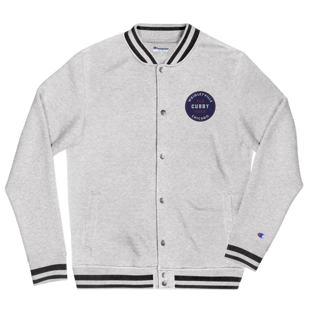 Grey White Embroidered Varsity Bomber Jacket - Maker of Jacket