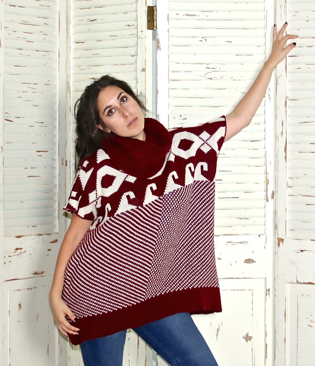 Burgundy & Cream Poncho — Trendinn? Boutique