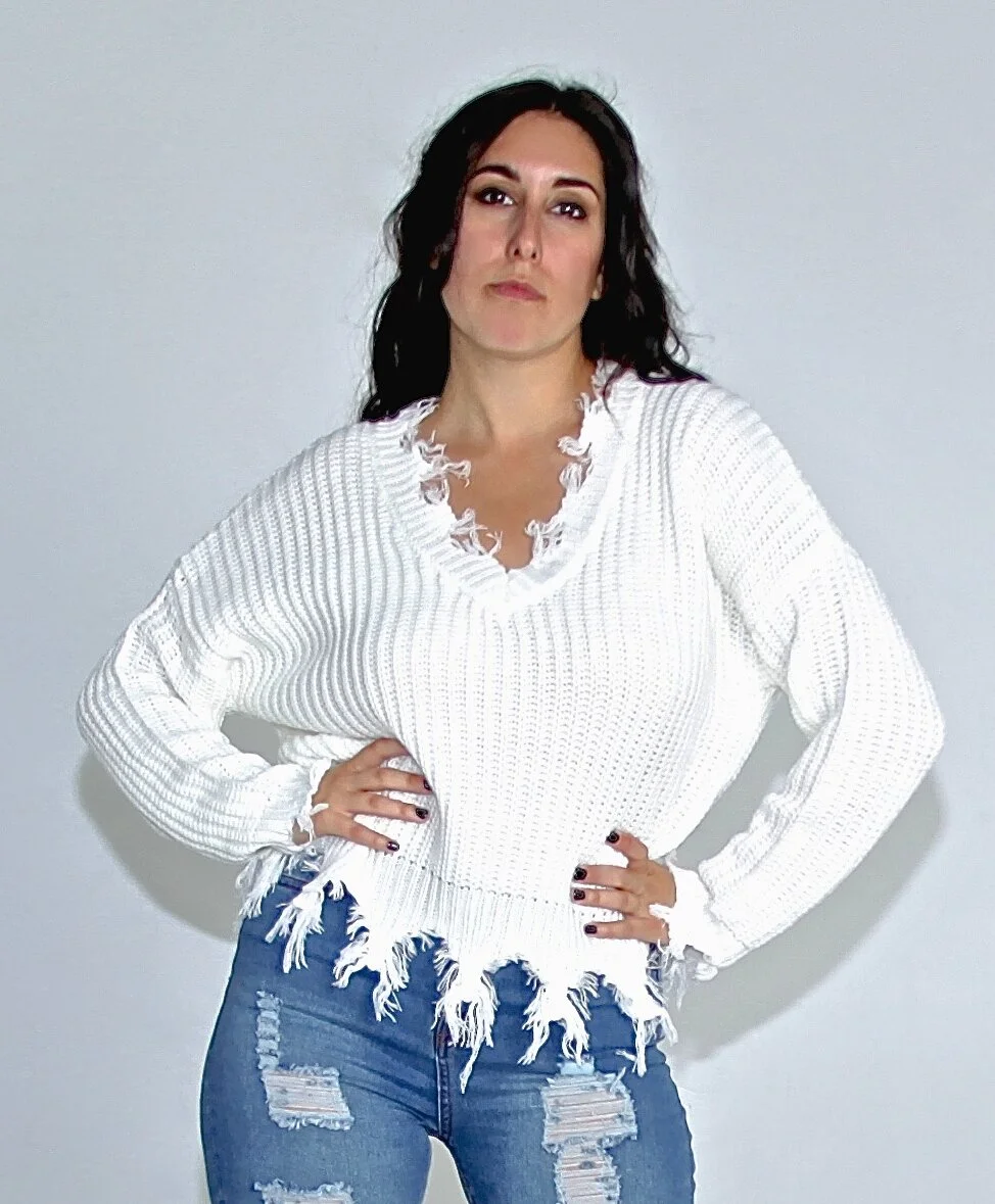 white fringe sweater