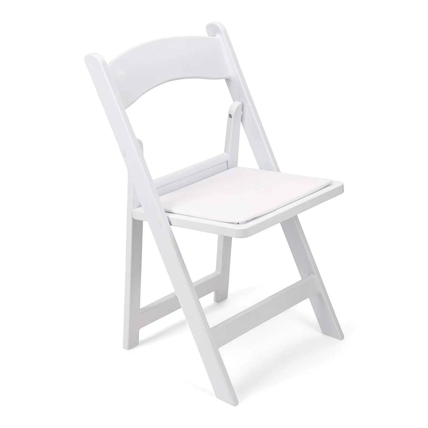 white padded folding chairs