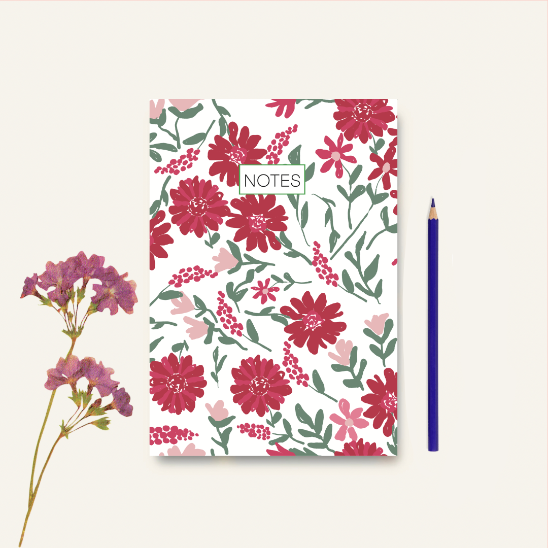 Cahier de notes Fleurs rouges — Vert Couleur Persil
