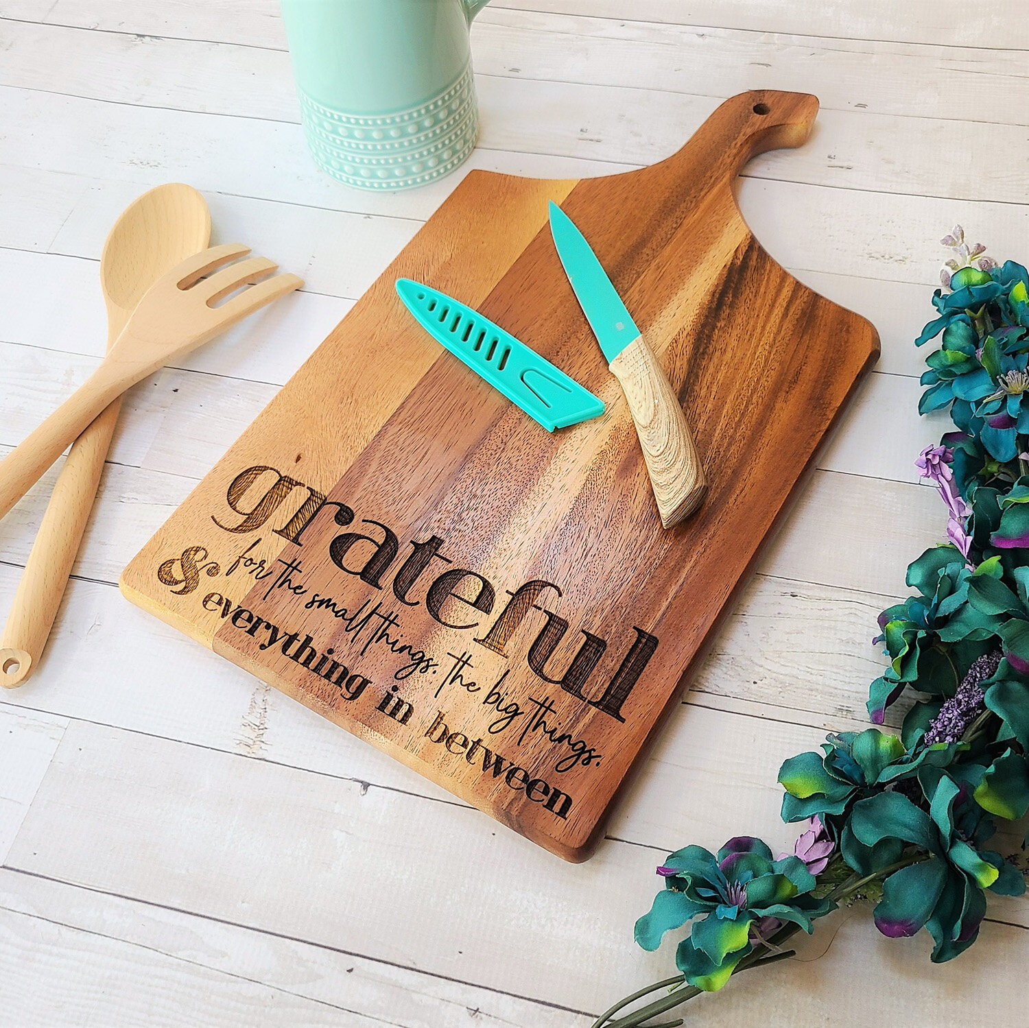 Grateful For The Small Things Curved Handle Cutting Board — Inscribed  Moments