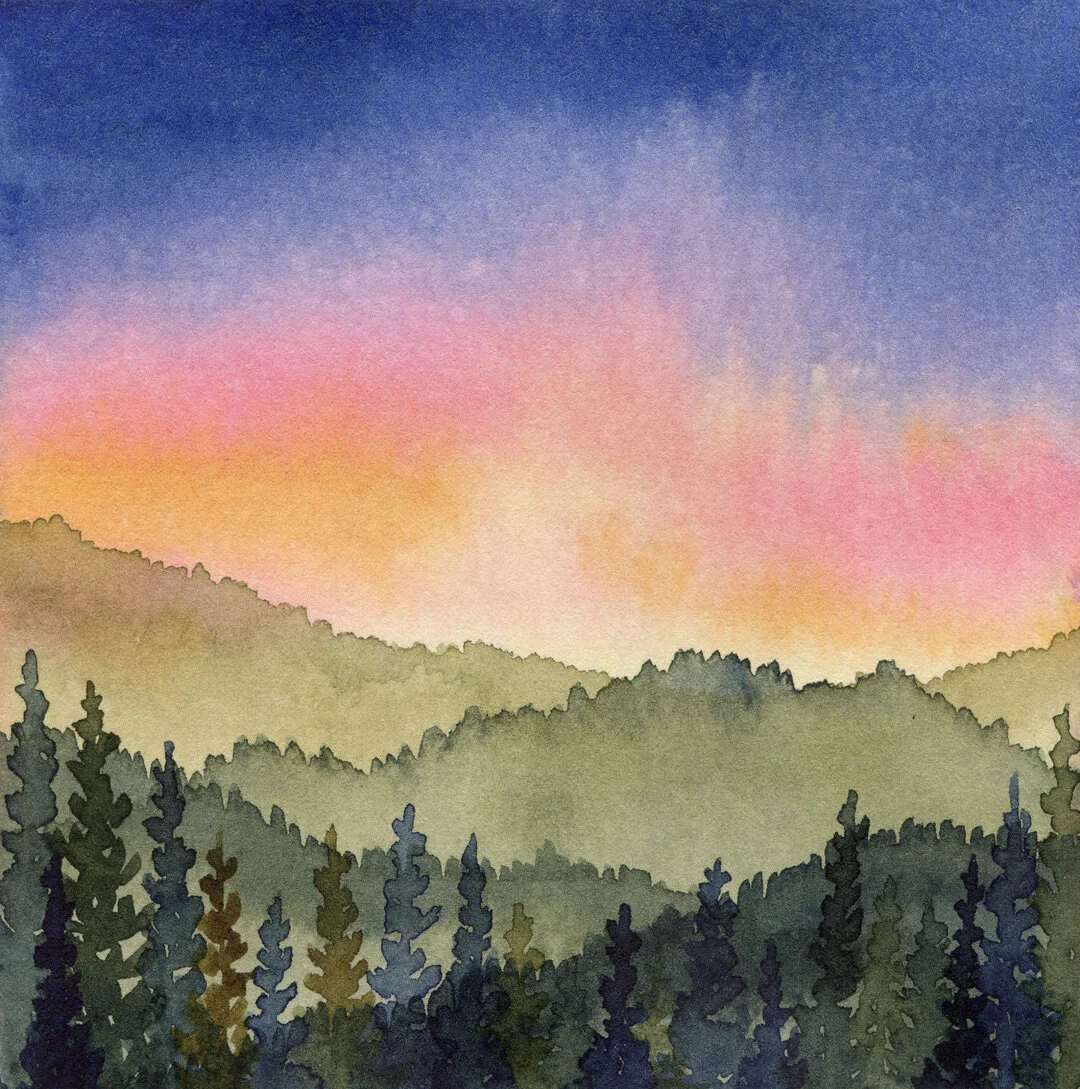 Nature-inspired watercolor artwork | Mountains & trees