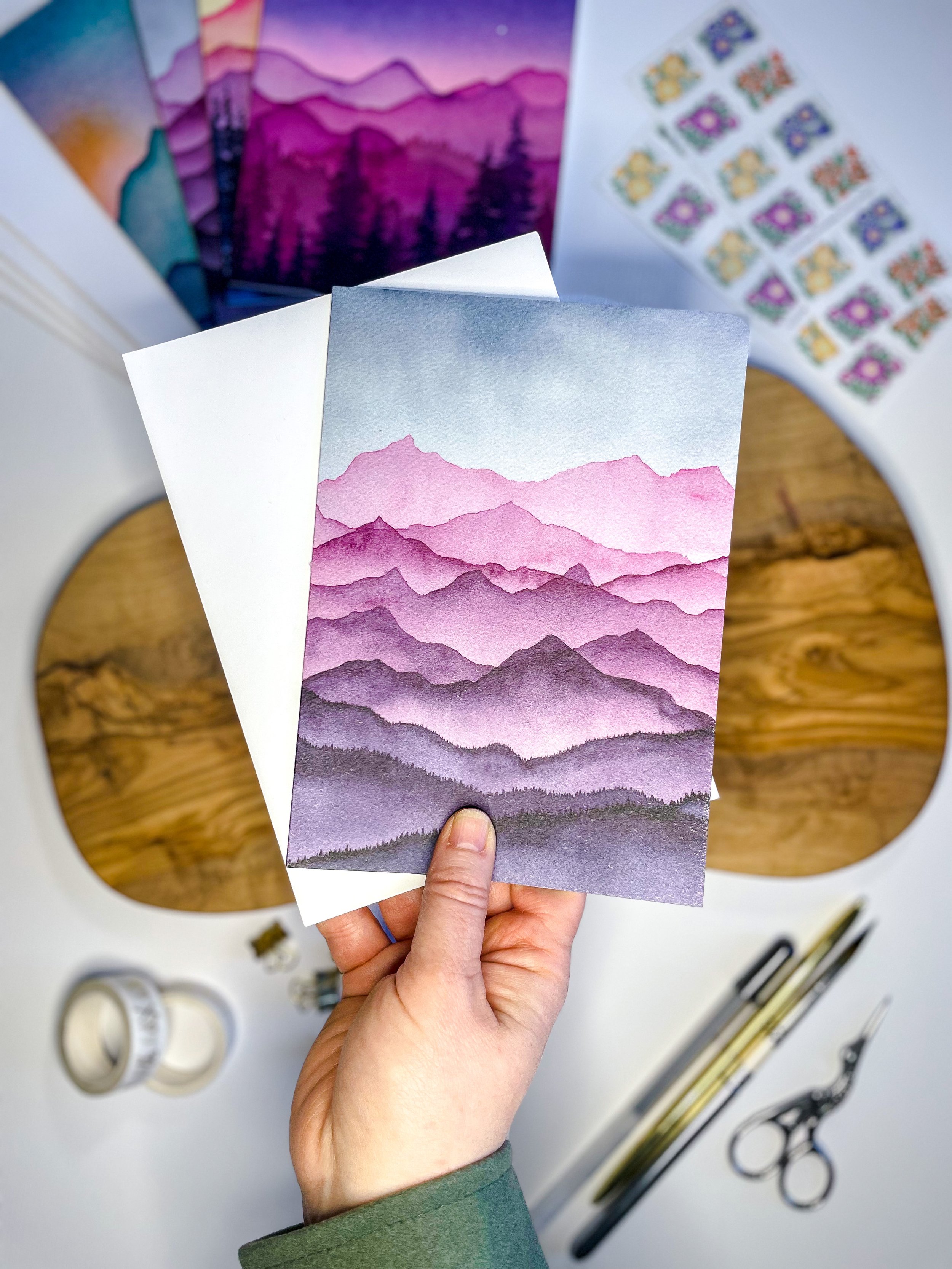Colorful Mountain Peaks 5 Blank Cards With Envelopes Blank