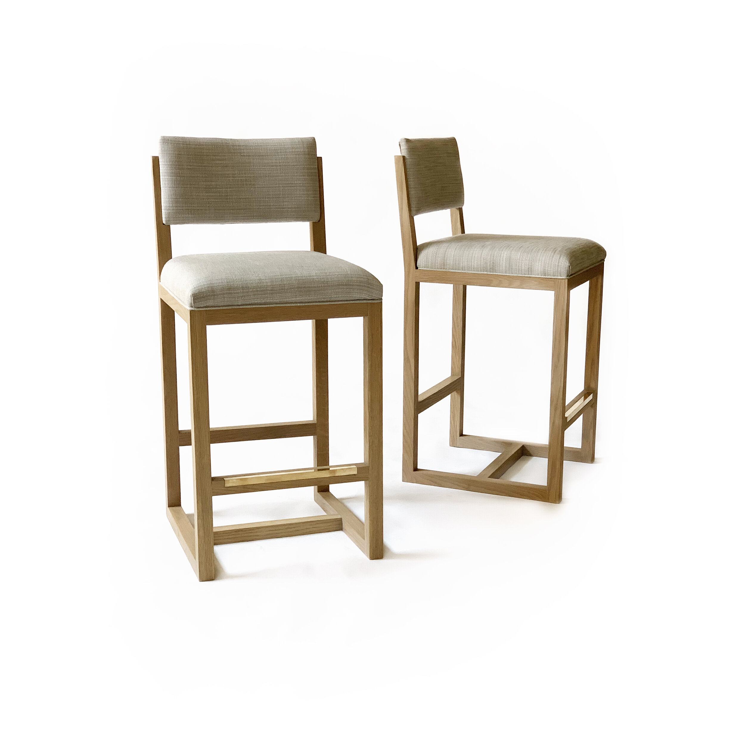 Upholstered Oak Crescent Wood Bar Stool Doorman