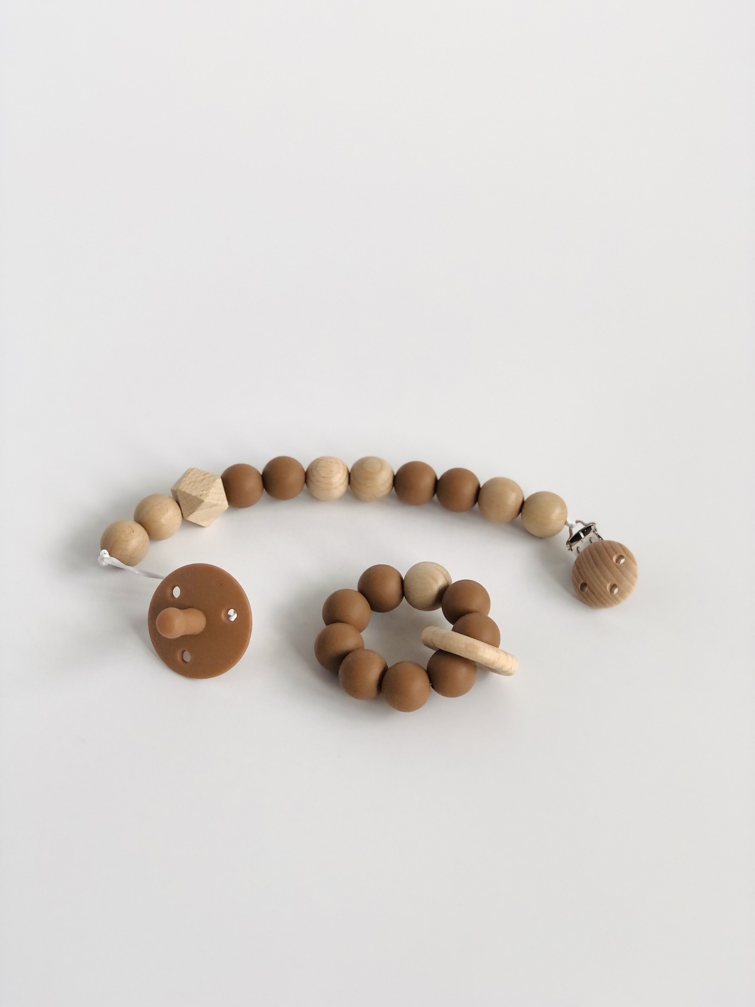 5pcs Amyster 5pcs Pacifier Clip Wooden Organic and Silicone Beads Rattle Holder Chewable Baby Accessories Pendant
