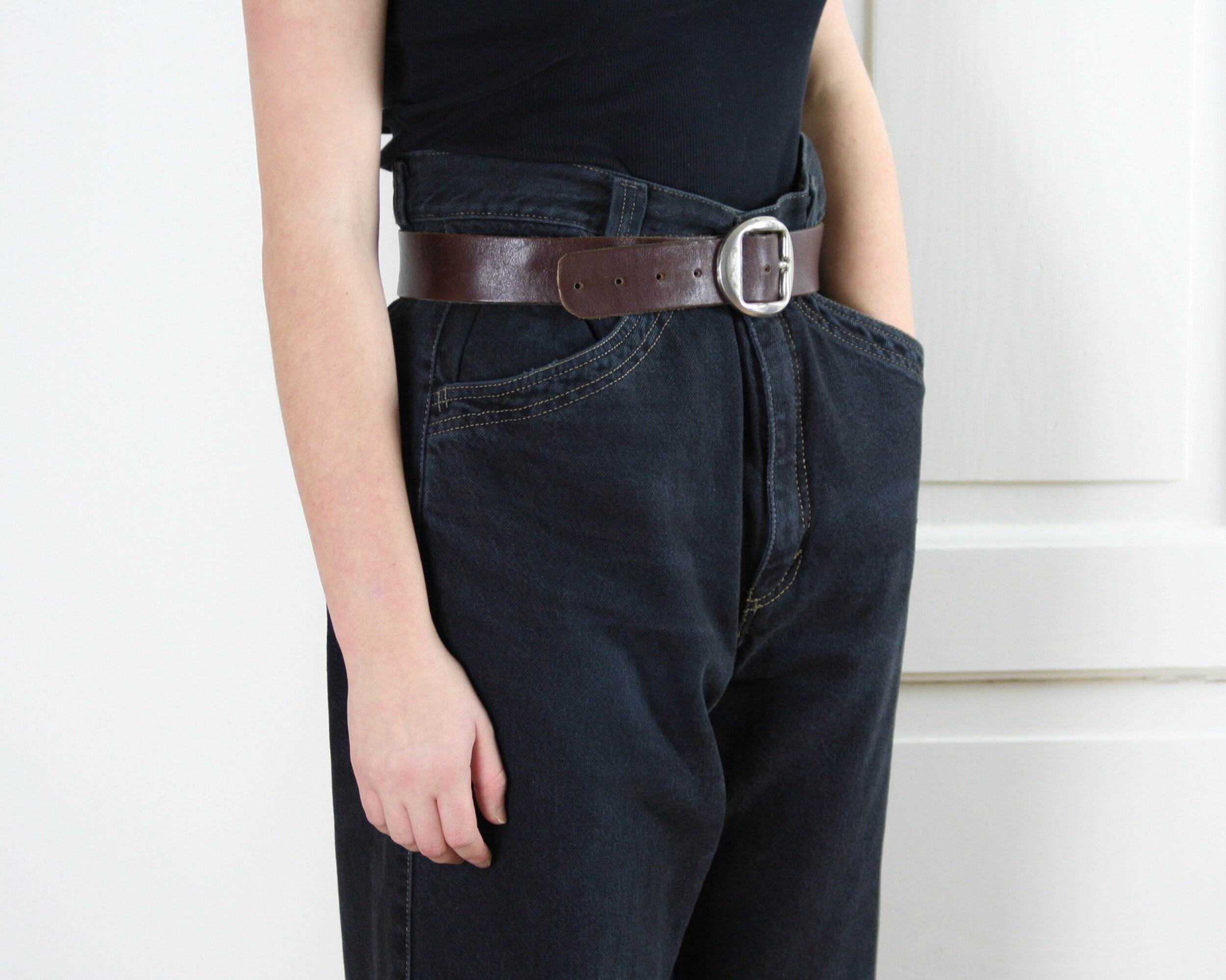 high waisted black jeans with belt