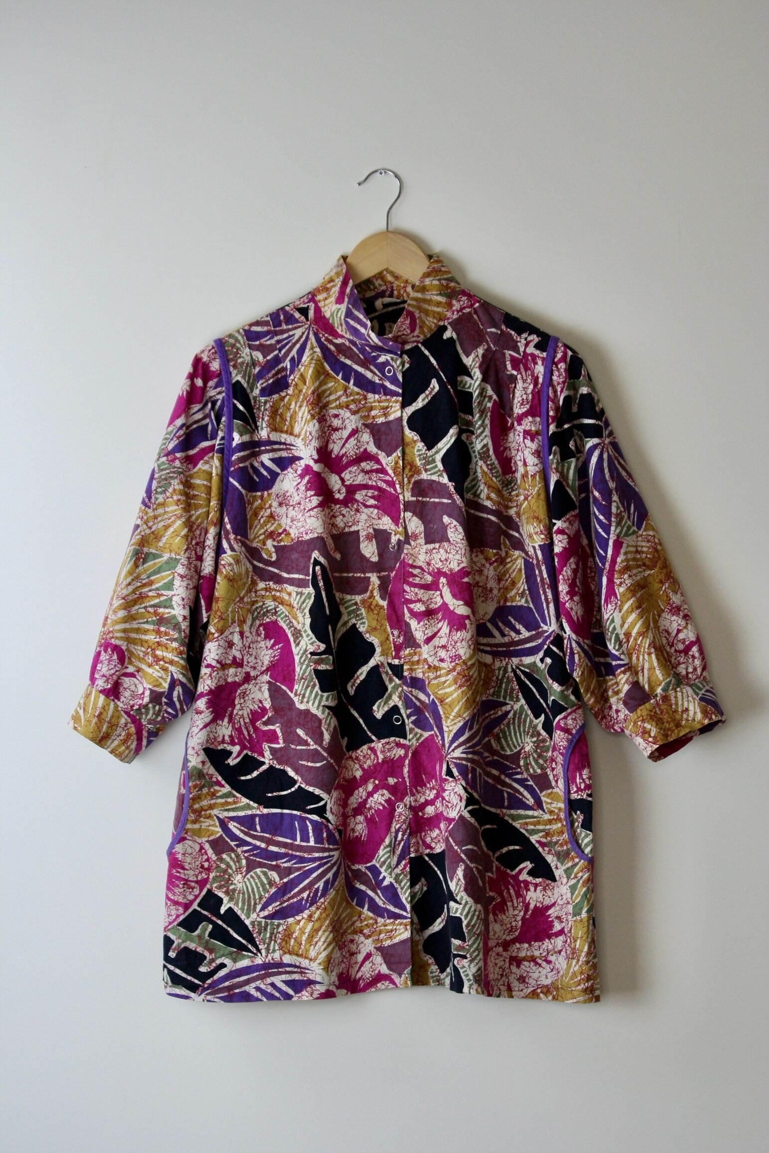 Vintage 80s Cotton Blouse With Abstract Floral Print Veter Vintage