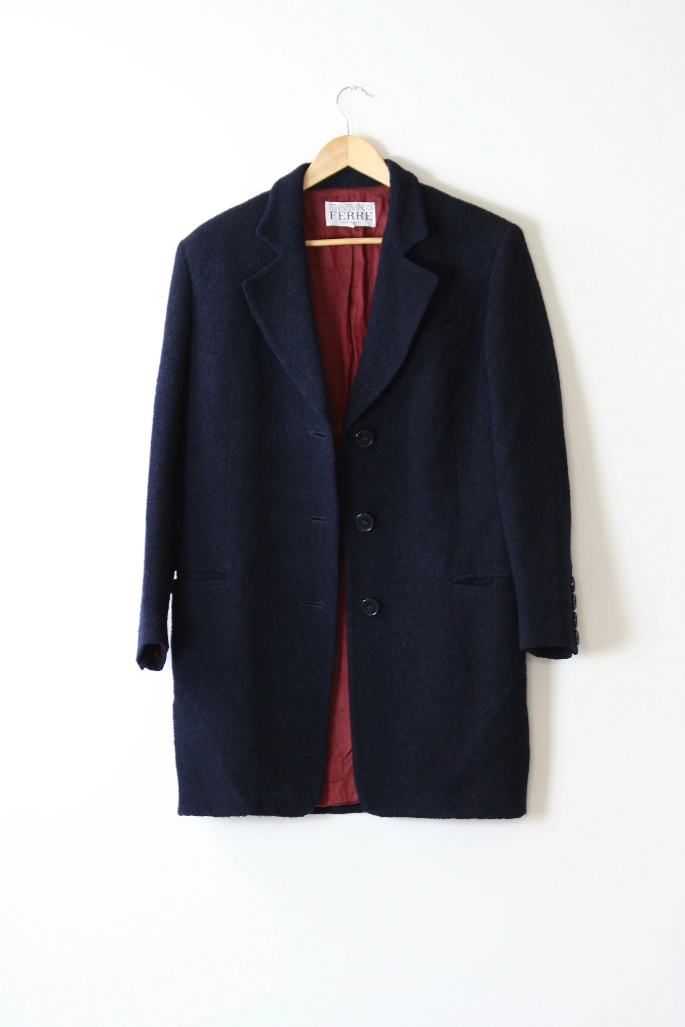 Vintage Gianfranco Ferre Navy Boucle Wool Blazer Coat Veter Vintage