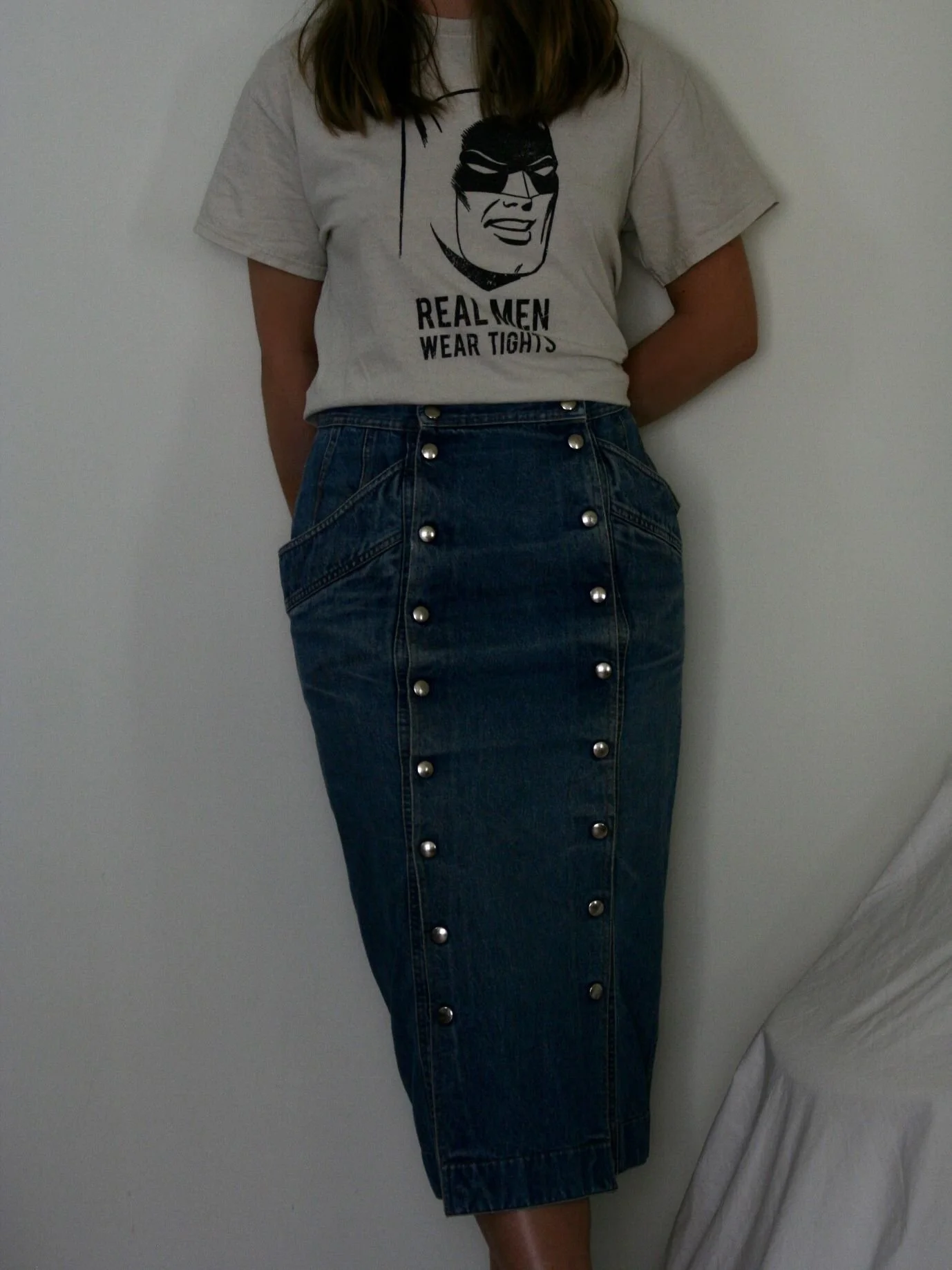 denim midi skirt with buttons