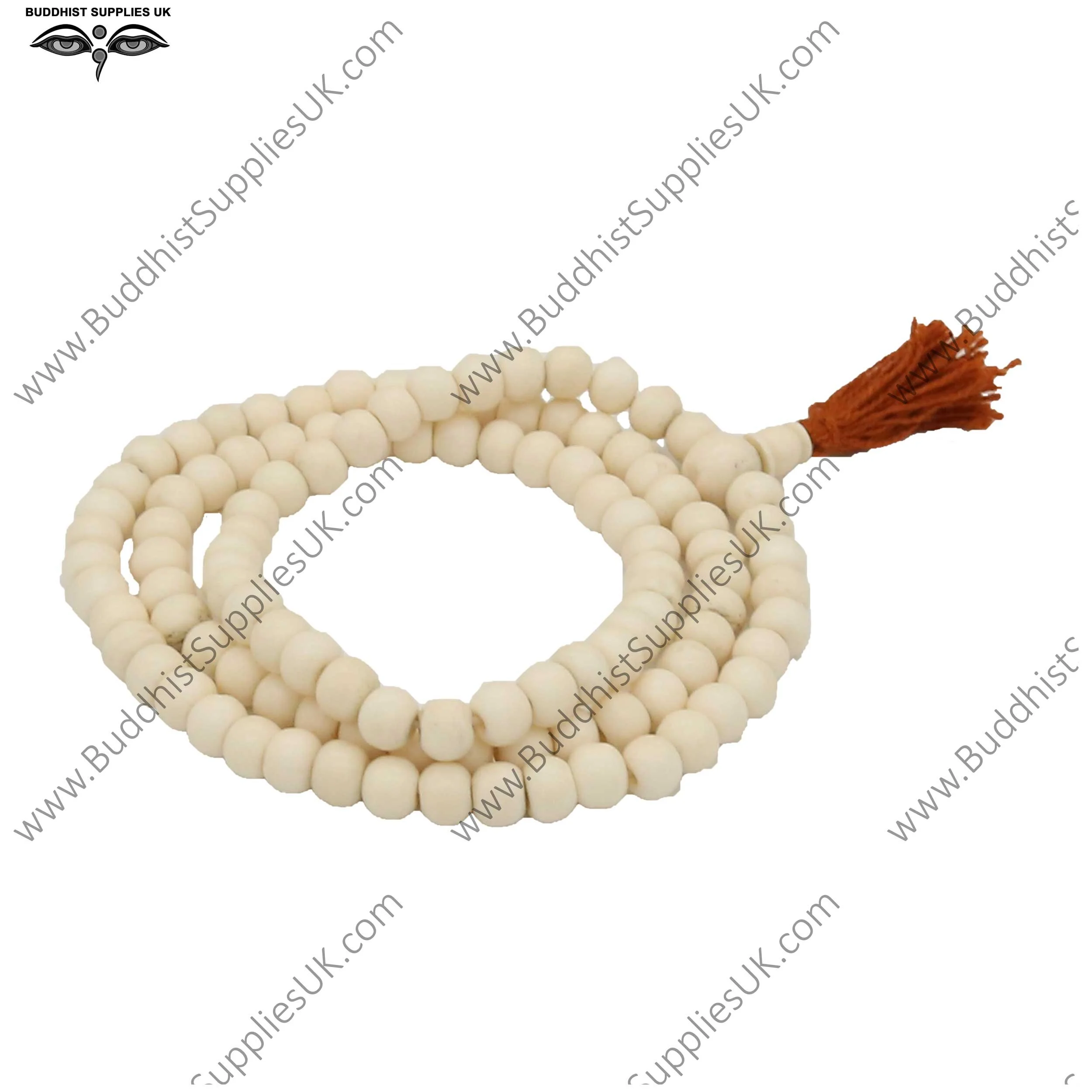 White Yak Bone Mala with Brown Tassel