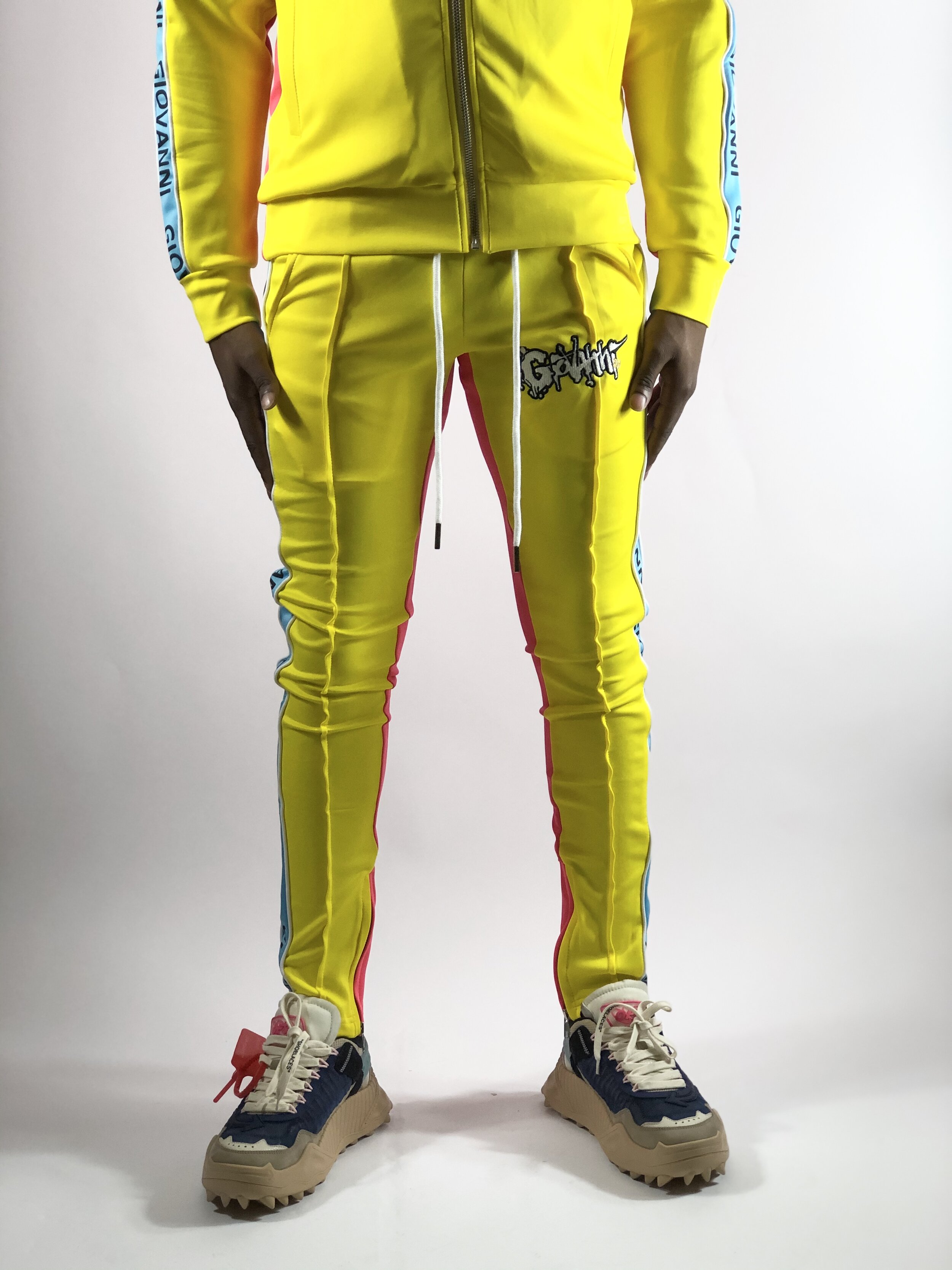 pink yellow sweatsuit