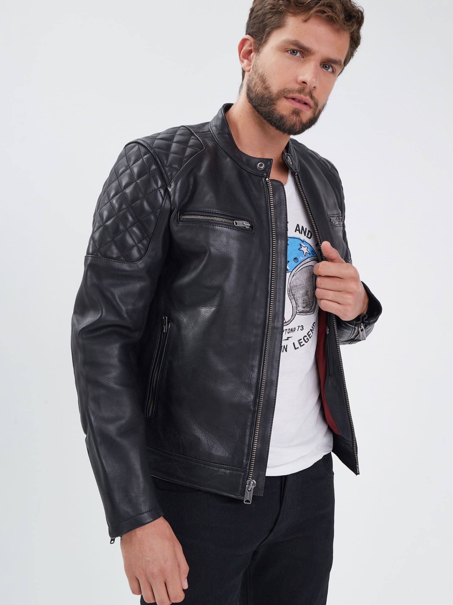 Vakman hulp in de huishouding Middelen Cobalt - Leather moto jacket - Black — D73 USA