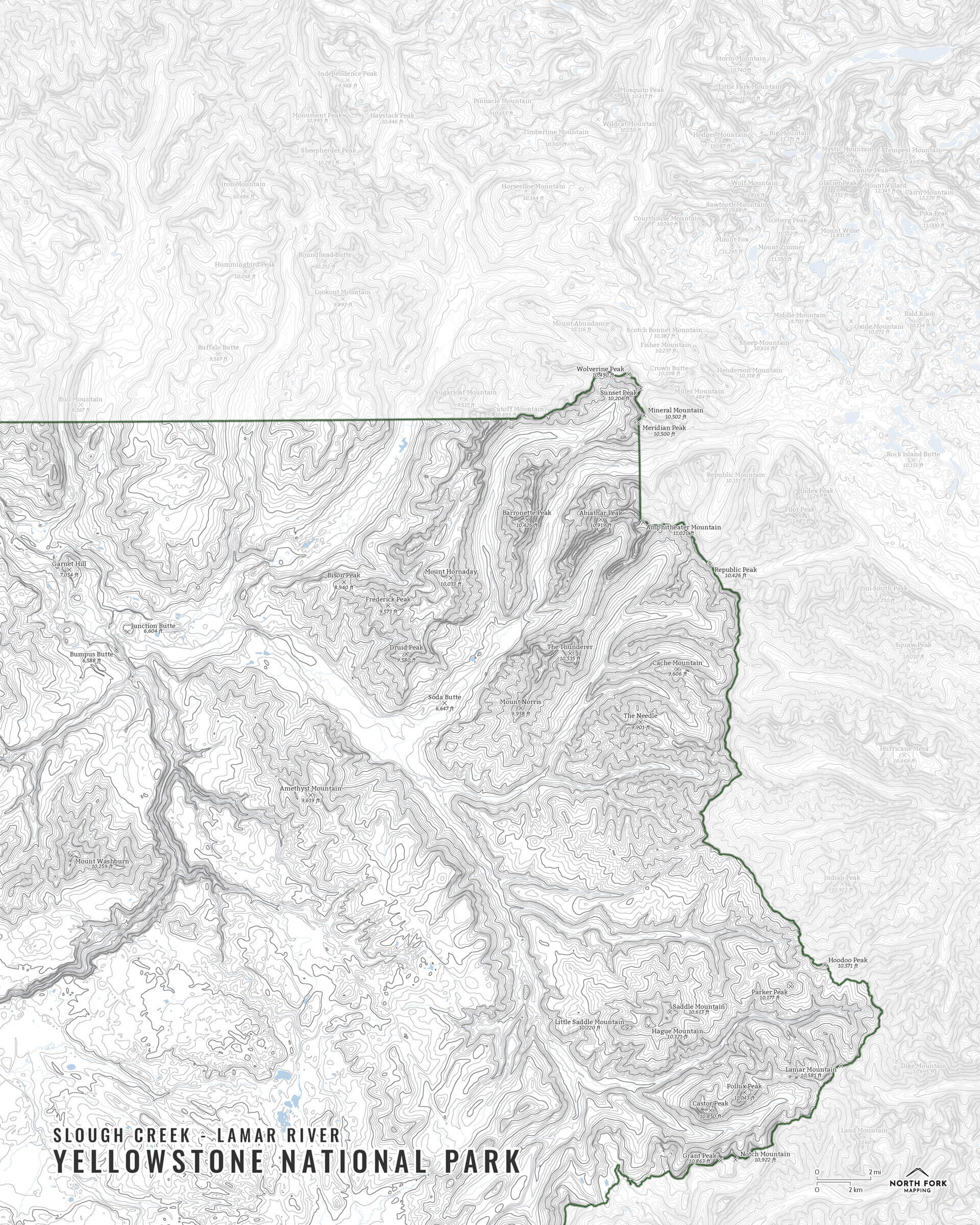 YNP Lamar/Slough Creek/Soda Butte 11x17 Fly Fishing River Map