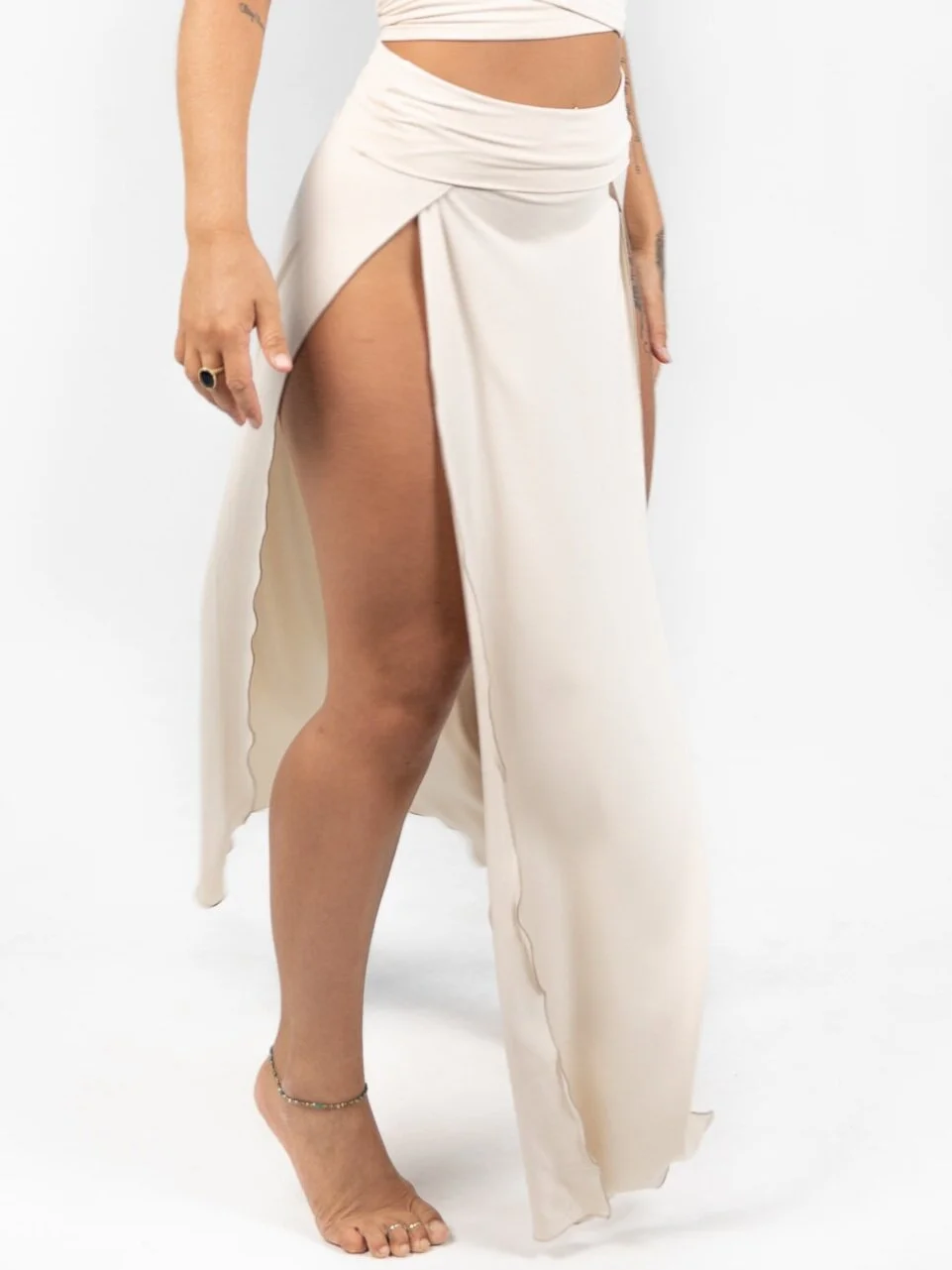 white double split maxi skirt