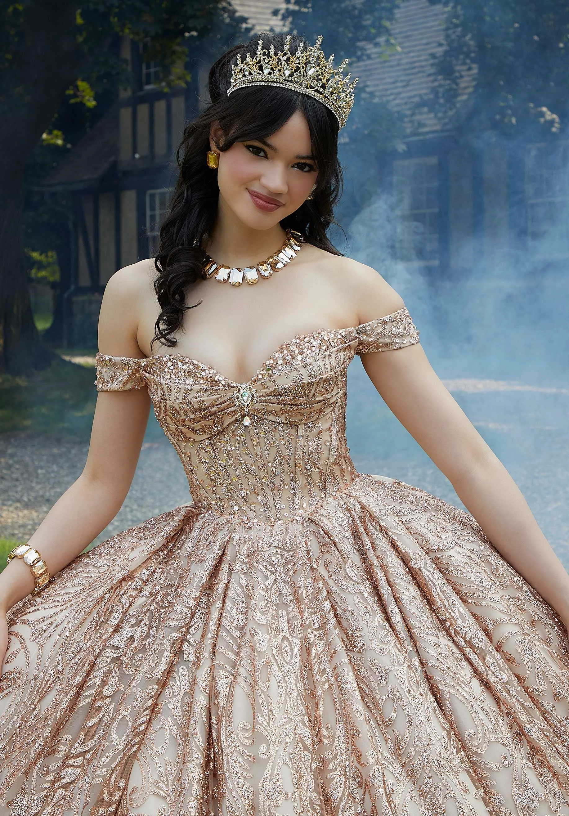 Jewel Beaded Glitter Tulle Quinceañera Dress by Morilee