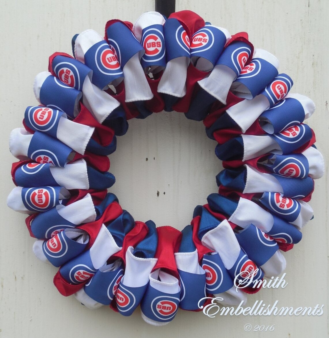 Blue & Red Baseball Ribbon Wreath, Team Wreaths, Baseball Wreath