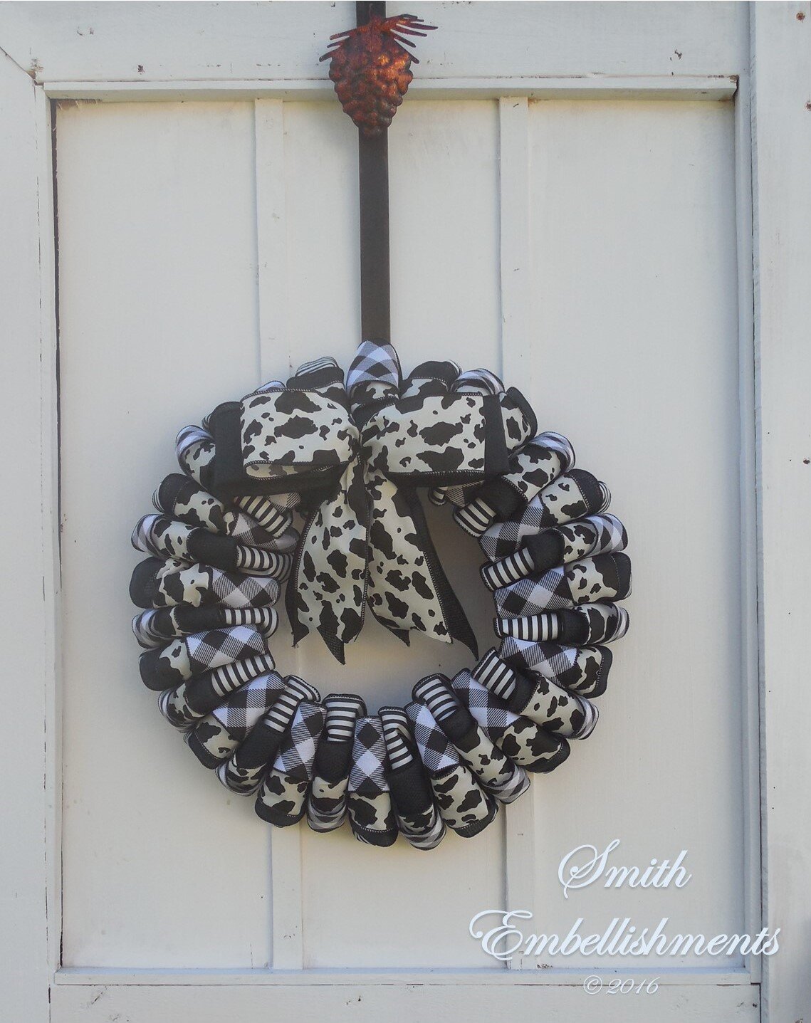 Black & White Cow Print Ribbon Wreath, Cow Wreath, Spring Wreath