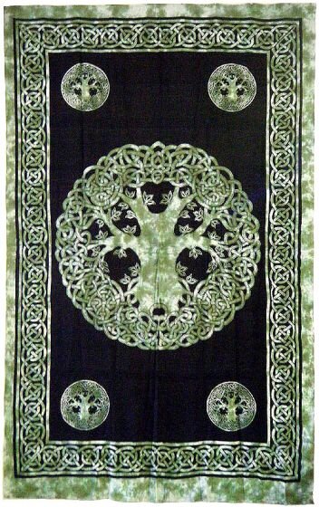 India Arts Celtic Circle Tapestry-Bedspread-Wall Hanging-Green, Black Green