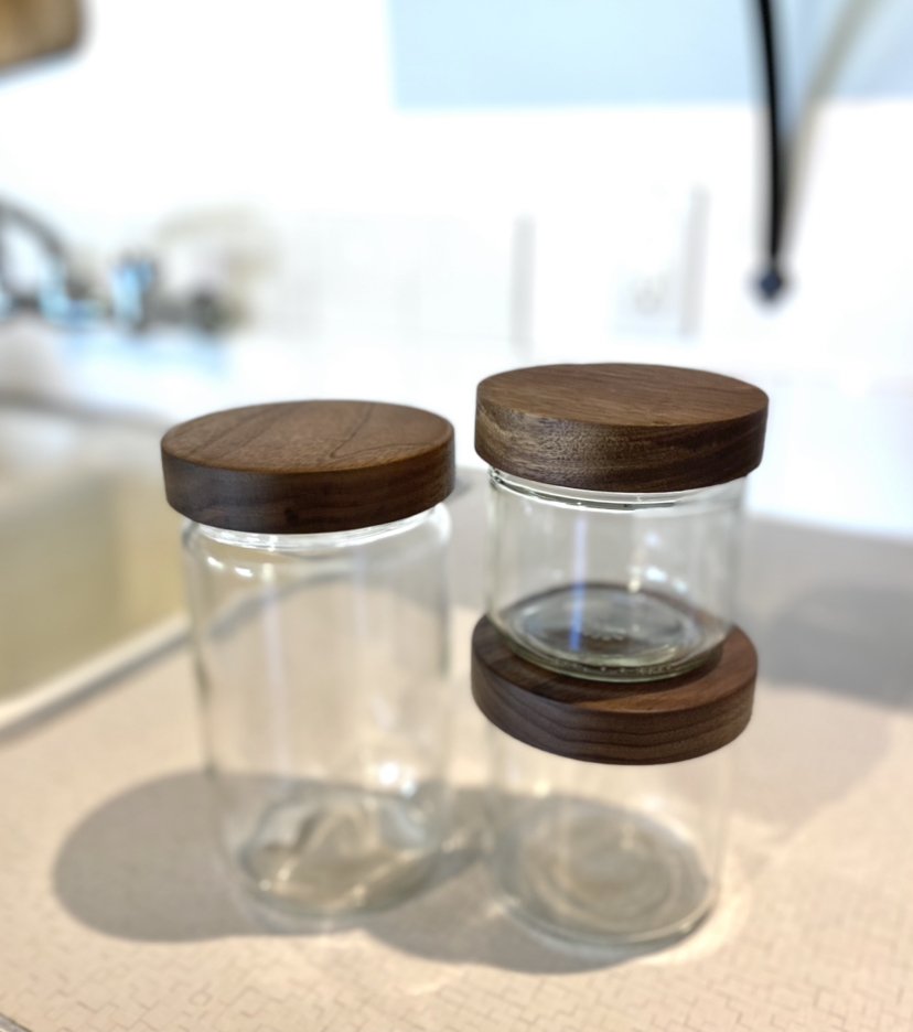 Stout and Stackable Jars Walnut or Ash Lids — Turnco Wood Goods