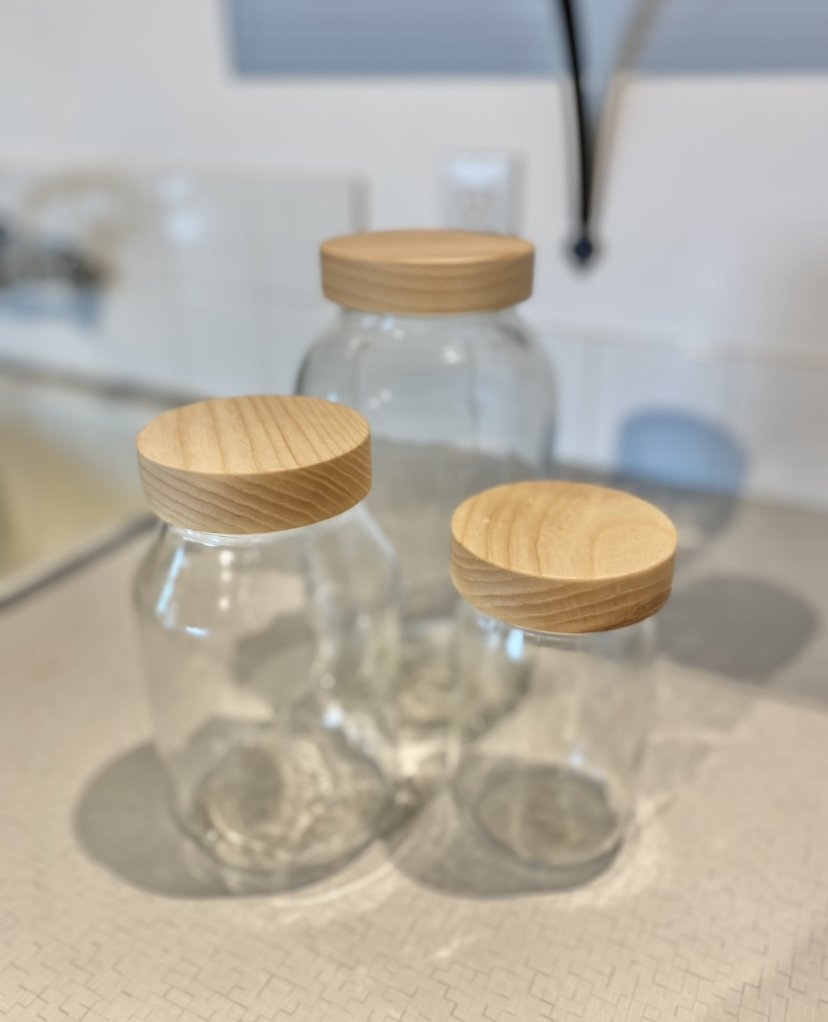 Turnco Wood Goods Glass Jars with Wooden Lids, 4 Sizes, 3 Sets on