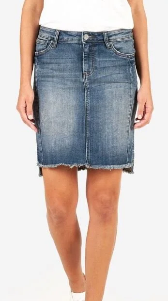 Knee Length Faded Denim Skirt — Cajoli Boutique