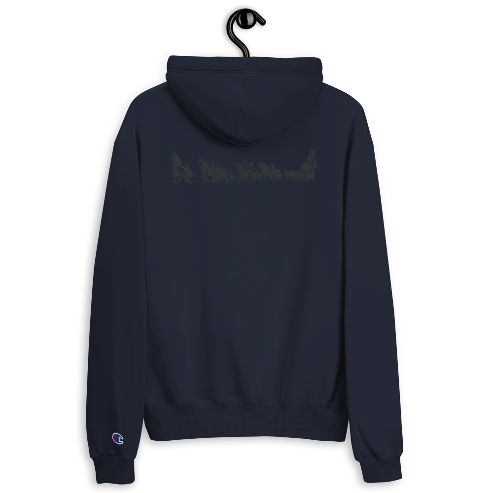 champion hoodie black with blue logo