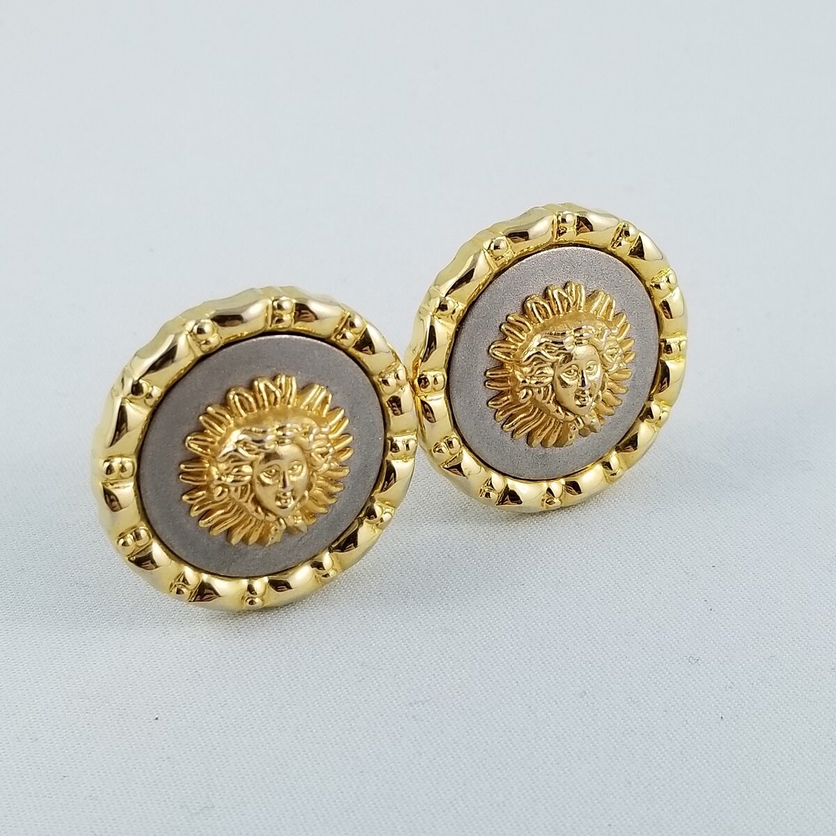 1990s Gianni Versace Costume Gold Square Rhinestone Clip on Earrings