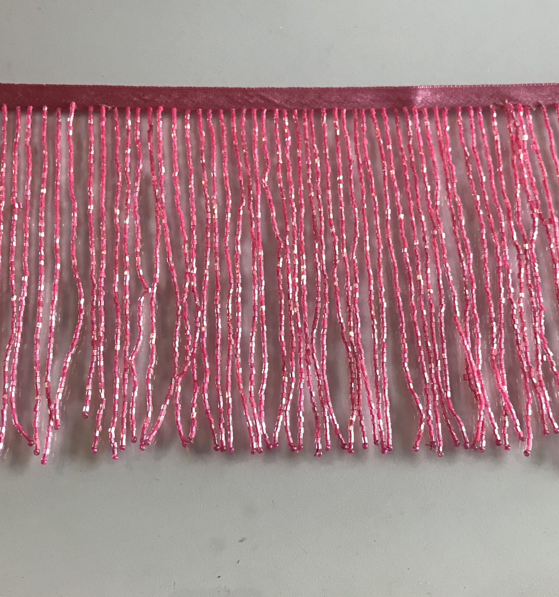 6.5/6 NEON HOT PINK Glass BUGLE Bead Beaded Fringe Trim — Trims and Beads
