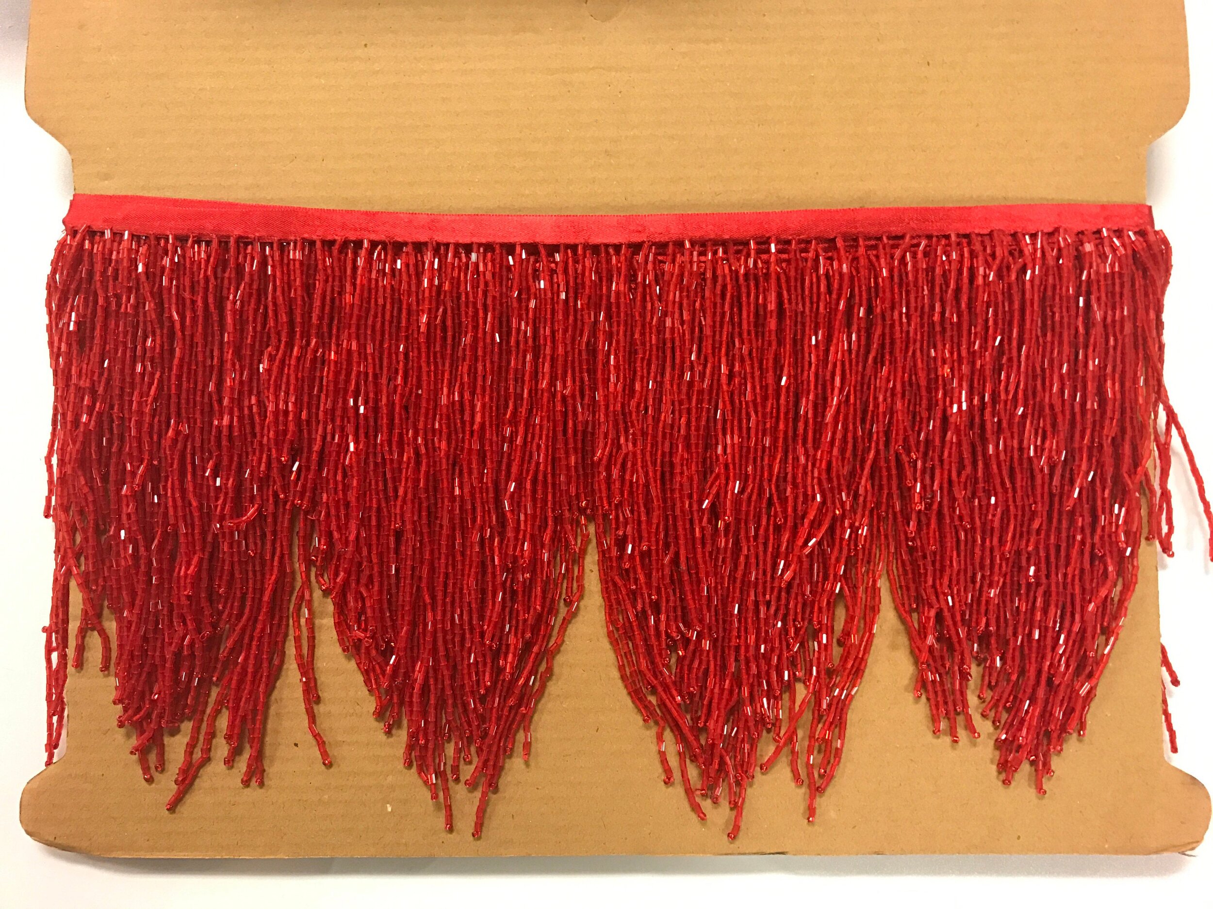5 yard bolt 6.5 RED Glass CHEVRON BUGLE Bead Beaded Fringe Trim — Trims  and Beads