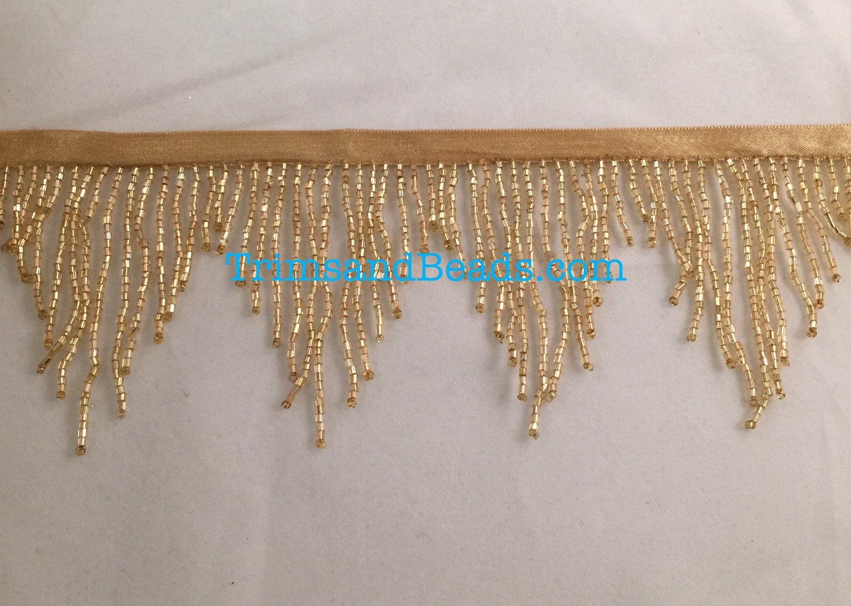 3 GOLD Glass CHEVRON Bugle Bead Beaded Fringe Trim — Trims and Beads