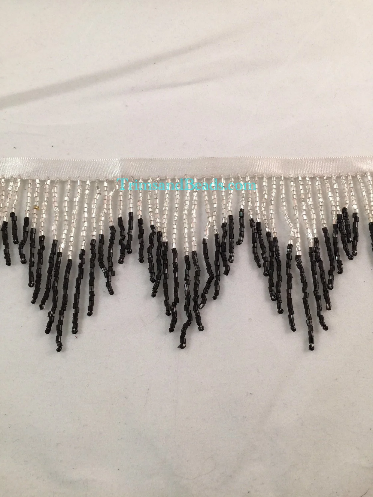 Trio Glass Bead & Fringe Necklace, Black