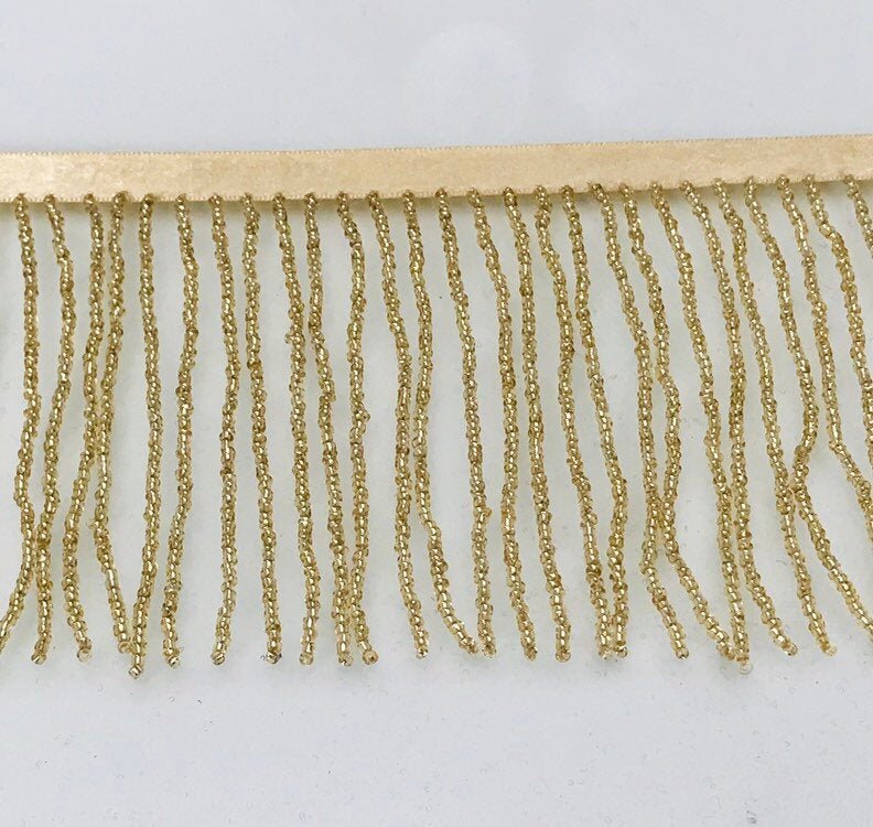 4.5/4 GOLD Glass SEED Bead Beaded Fringe Trim — Trims and Beads