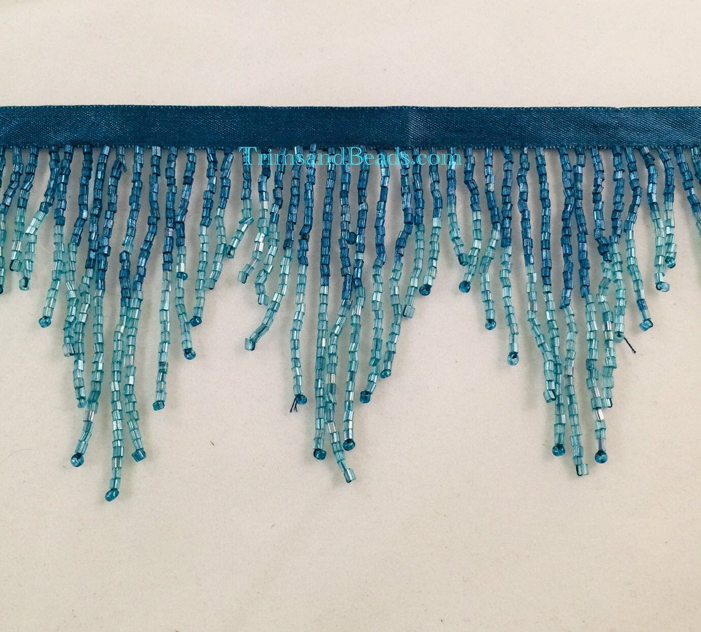 3 ROYAL BLUE/TEAL Ombre Glass CHEVRON Bugle Bead Beaded Fringe Trim —  Trims and Beads