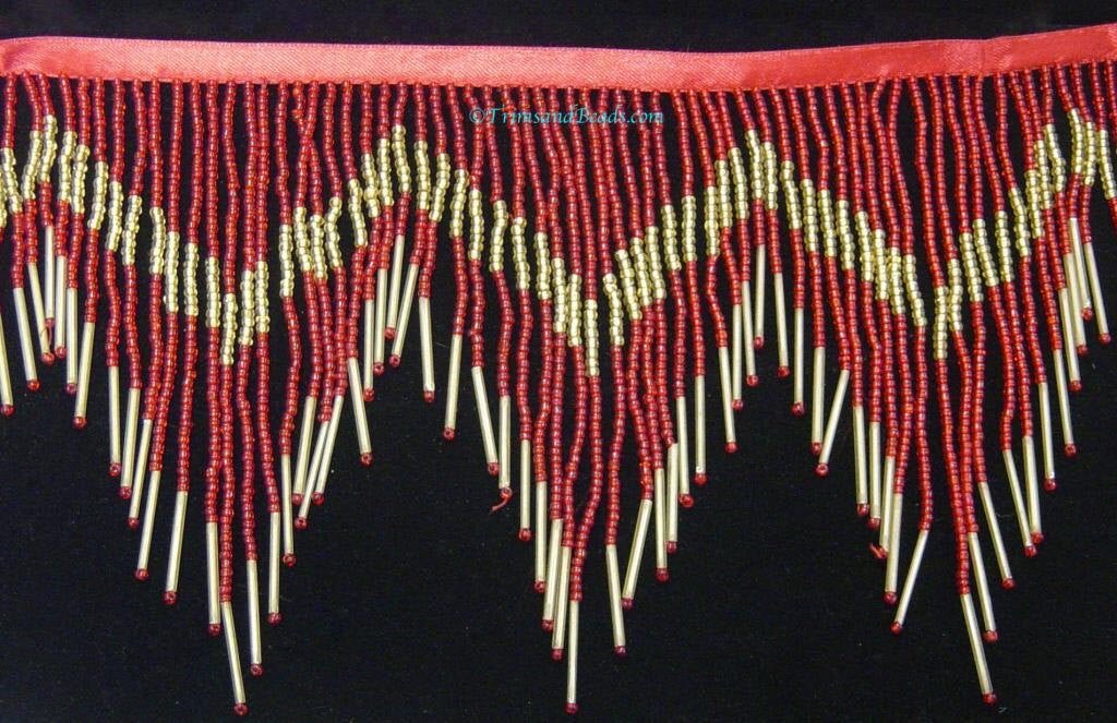 6.5/6 BLACK Glass SEED Bead CHEVRON with Long Bugle Beaded Fringe Trim —  Trims and Beads