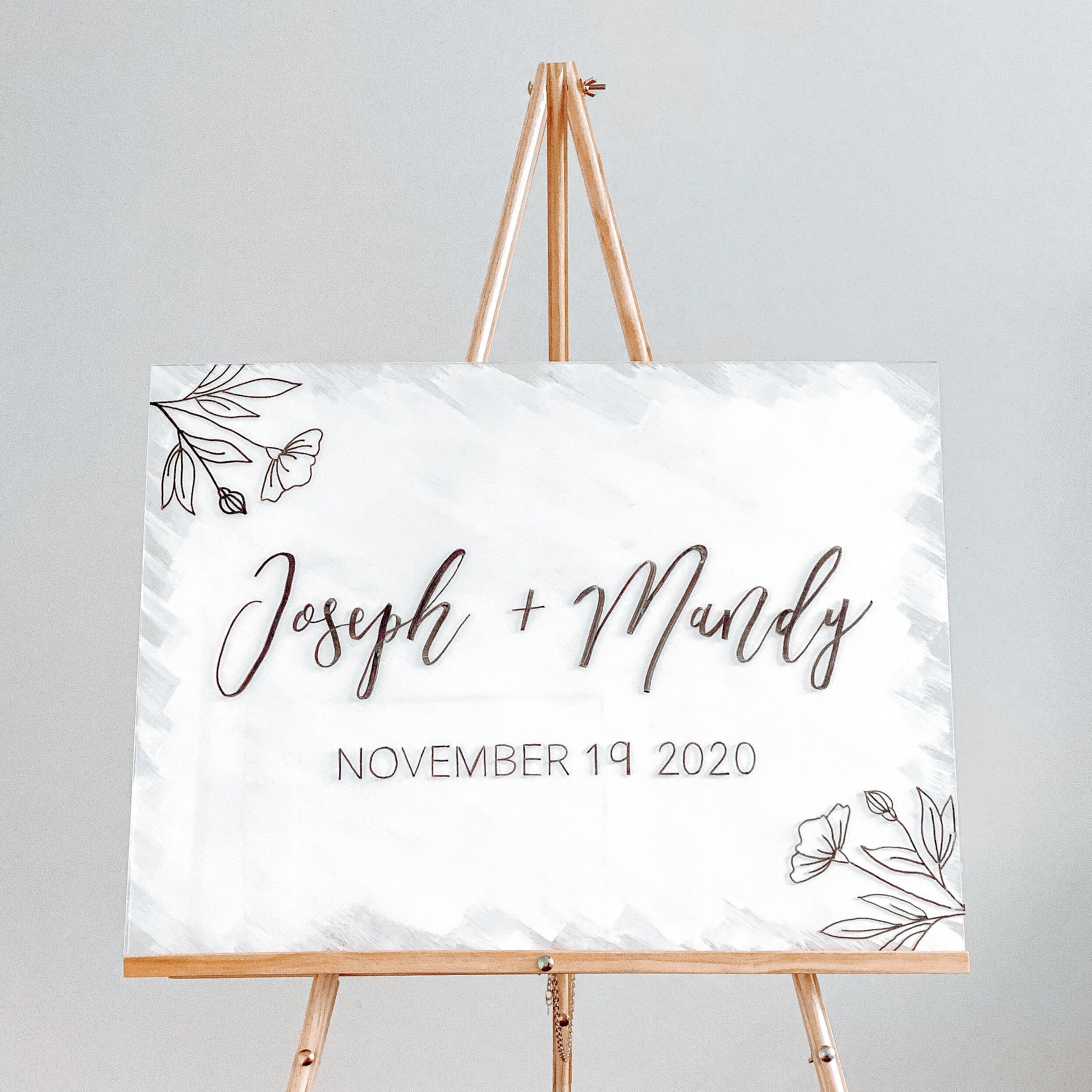 Acrylic Wedding Welcome Sign Blush Blooms Design