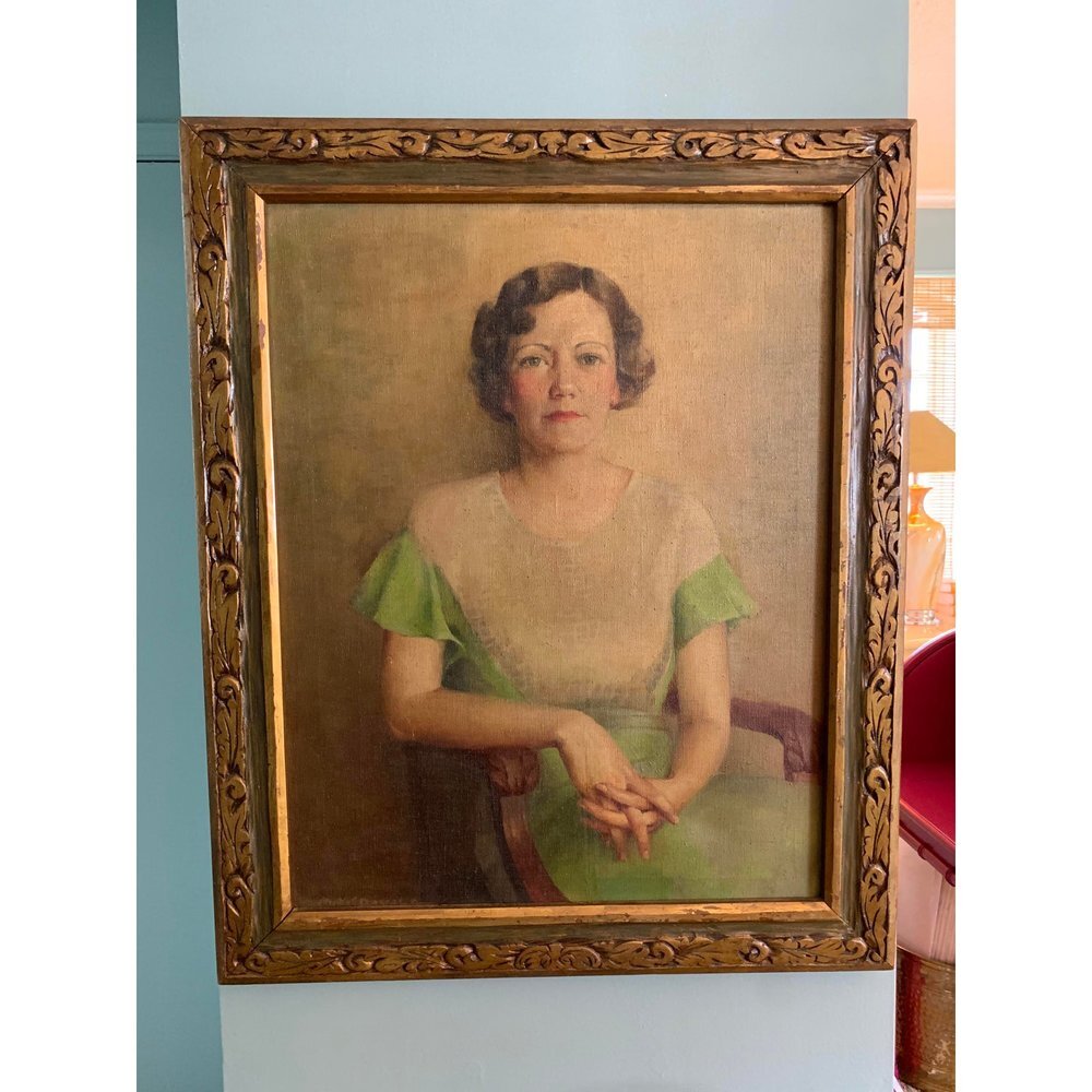 1930s Vintage Oil Portrait Of Woman Painting Dressing Rooms